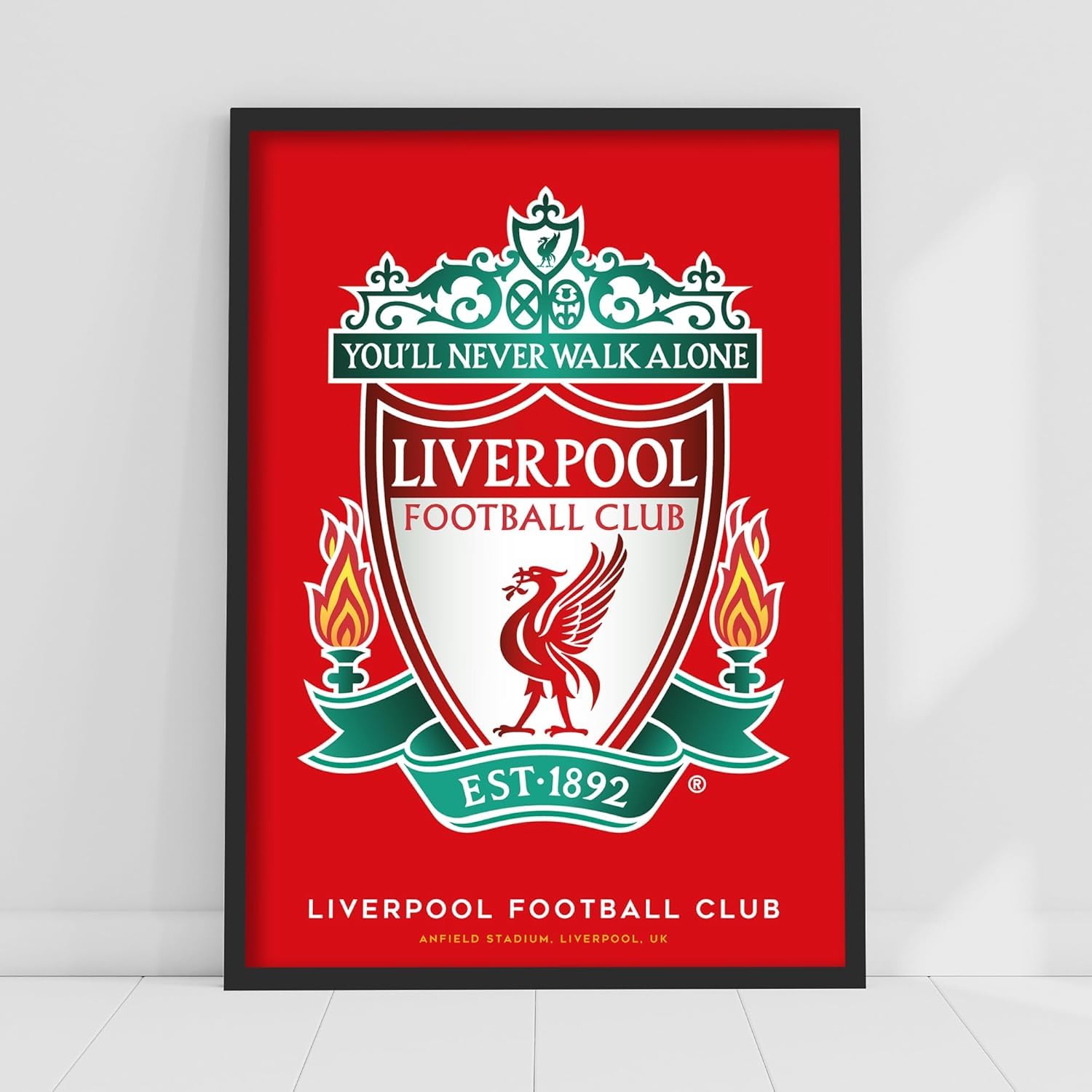 Themed Red Liverpool Fc Print - Crest Background Poster Lfc Football Art (42Cm X 59.4Cm - A2)