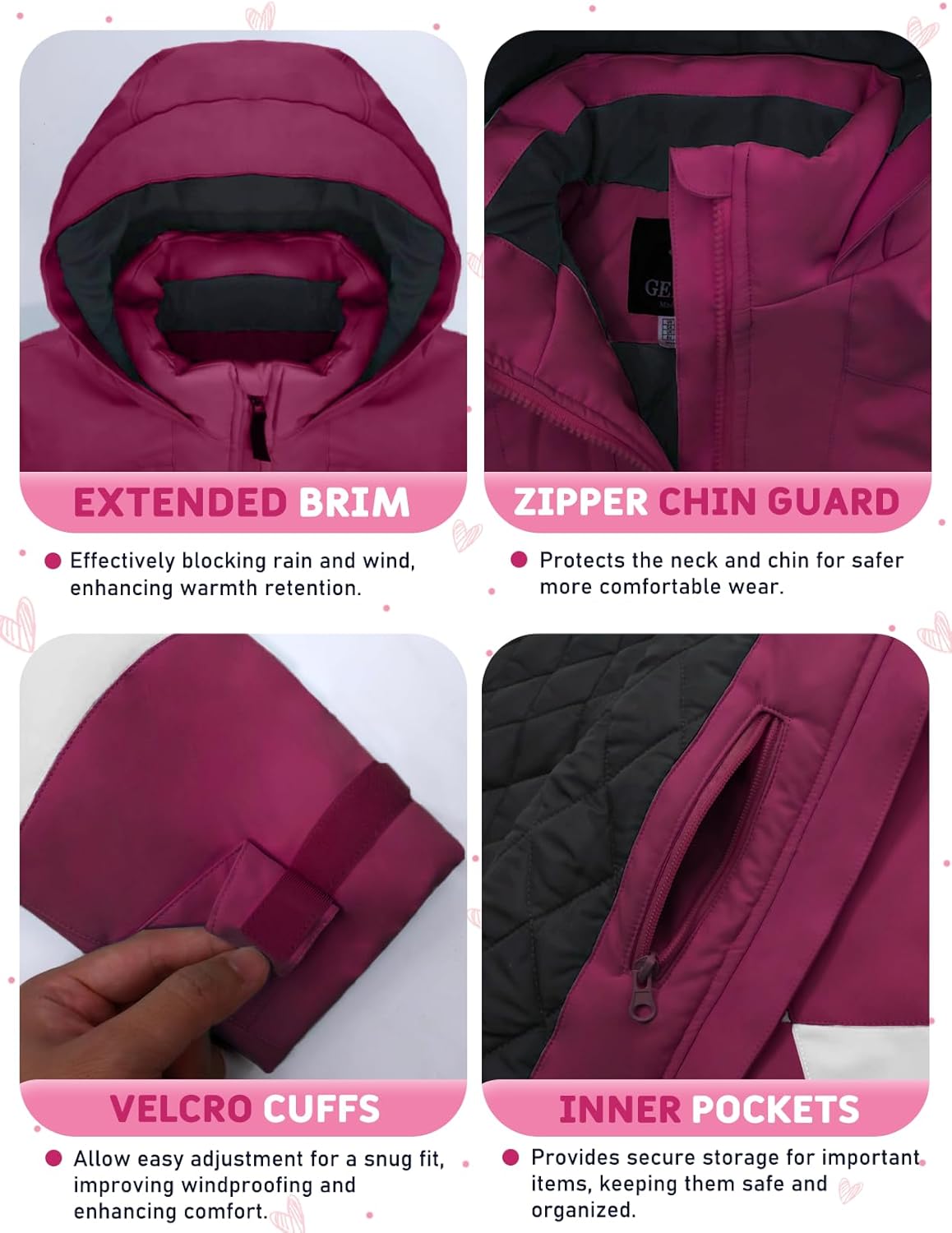 GEMYSE Girls Winter Jackets Waterproof Windpoof Ski Snow Jacket Warm Quilted Coats Kids Outerwear with Hood