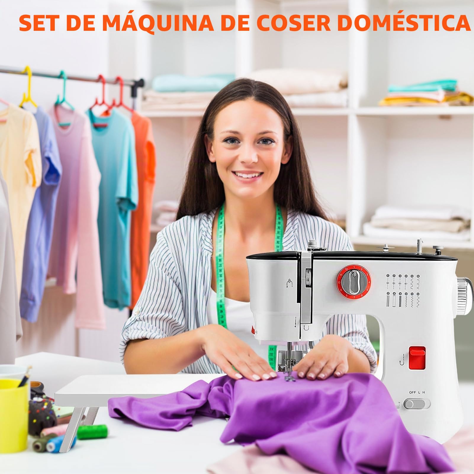 Máquina de coser de 12 puntadas, modo de accionamiento dual con operación eléctrica y manual, máquina de coser de dos velocidades y dos hilos, con mesa de trabajo extendida