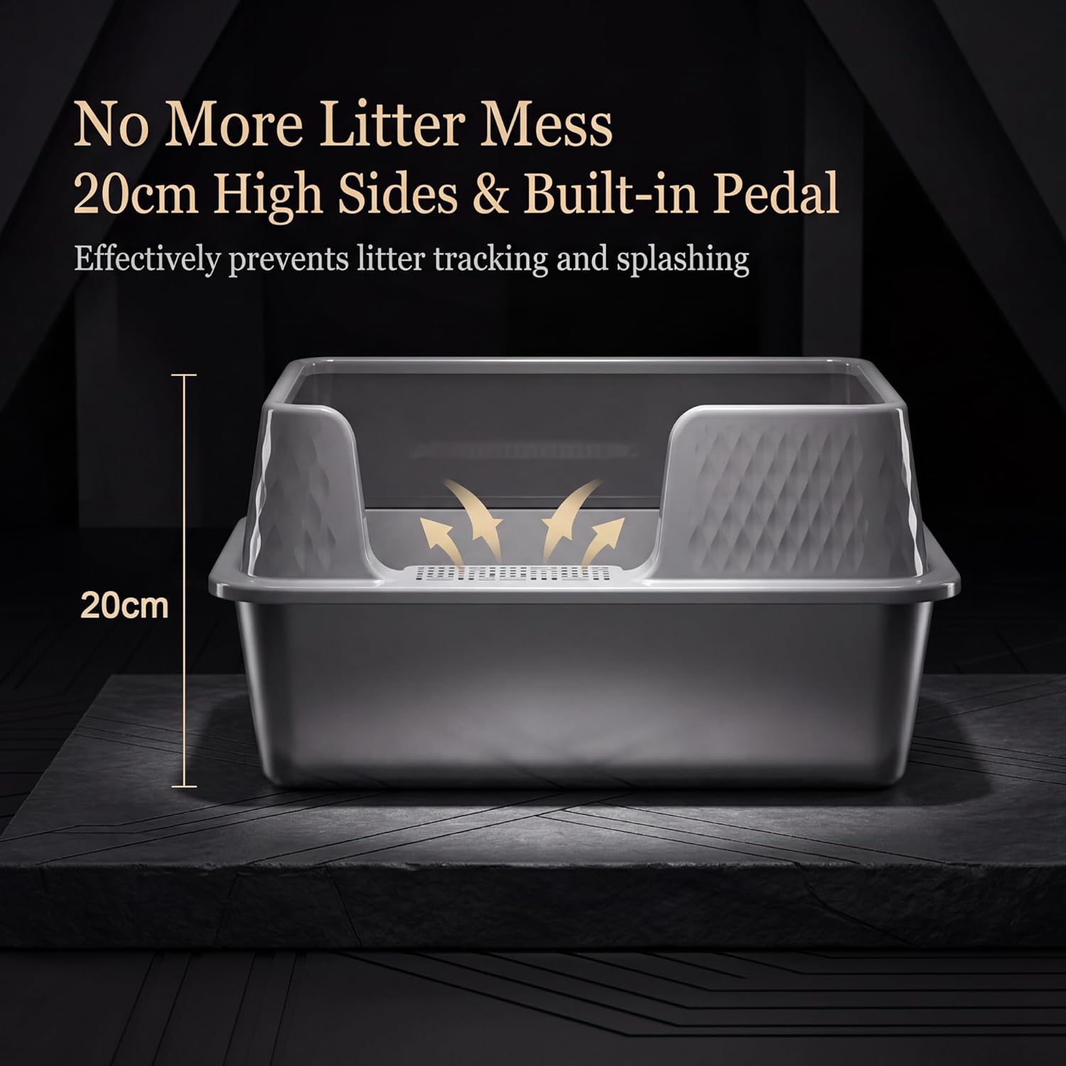 Suhaco Medium Stainless Steel Litter Box Side Entry High Sides Deep Metal Cat Litter Boxes with Lid Low Entry Litter Mat and Scoop Litter Pan (Grey)