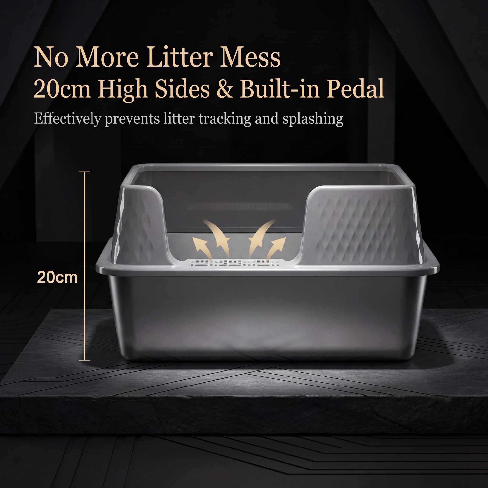 Suhaco bac à litière pour Chat en Acier Inoxydable avec Couvercle et Pelle pour Toilettes pour Chats High Edge XL Facile à Nettoyer Grand bac à litière pour Chat (L, Gris)