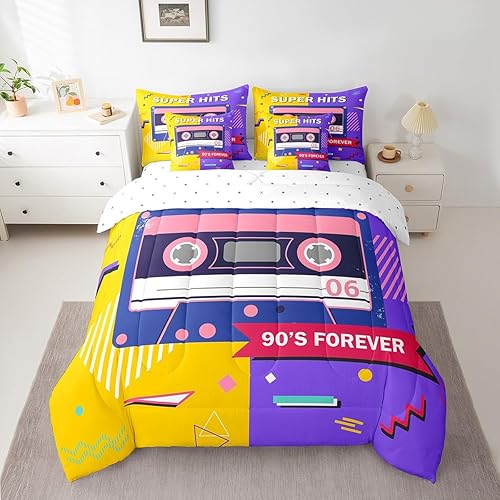 Miniatura 7 de Erosebridal Juego de ropa de cama retro con música de Memphis, 7 piezas, tamaño matrimonial de los años 80 y 90, ropa de cama en una bolsa con
