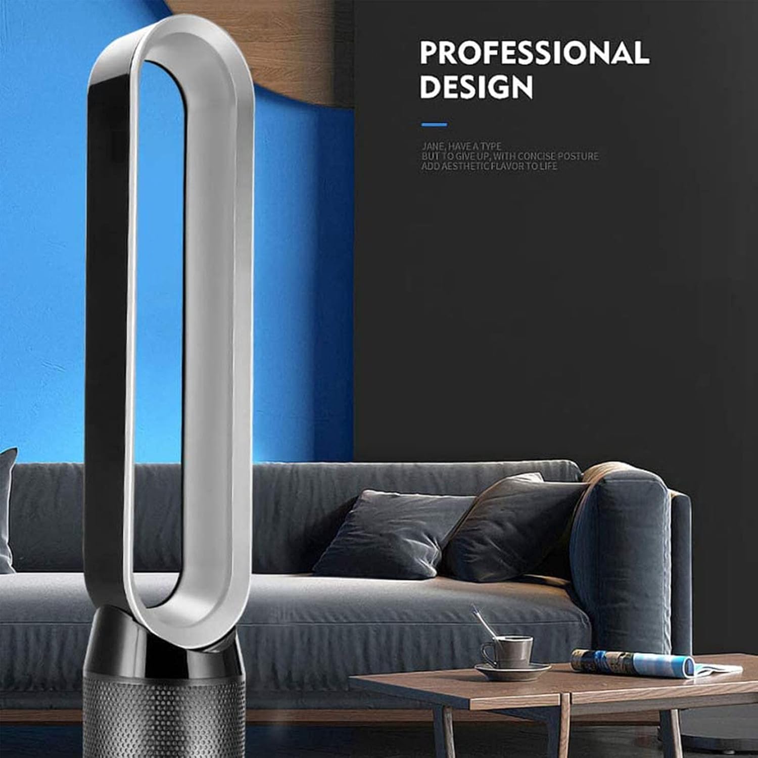 Bladeless Fan 42 Inch Super Silent Negative Ions Safety Air Cooler Leafless Fan Safe Table Fan Portable Durable Lightweight for Home Bedroom Baby-Room Office Outdoor (Silver A)