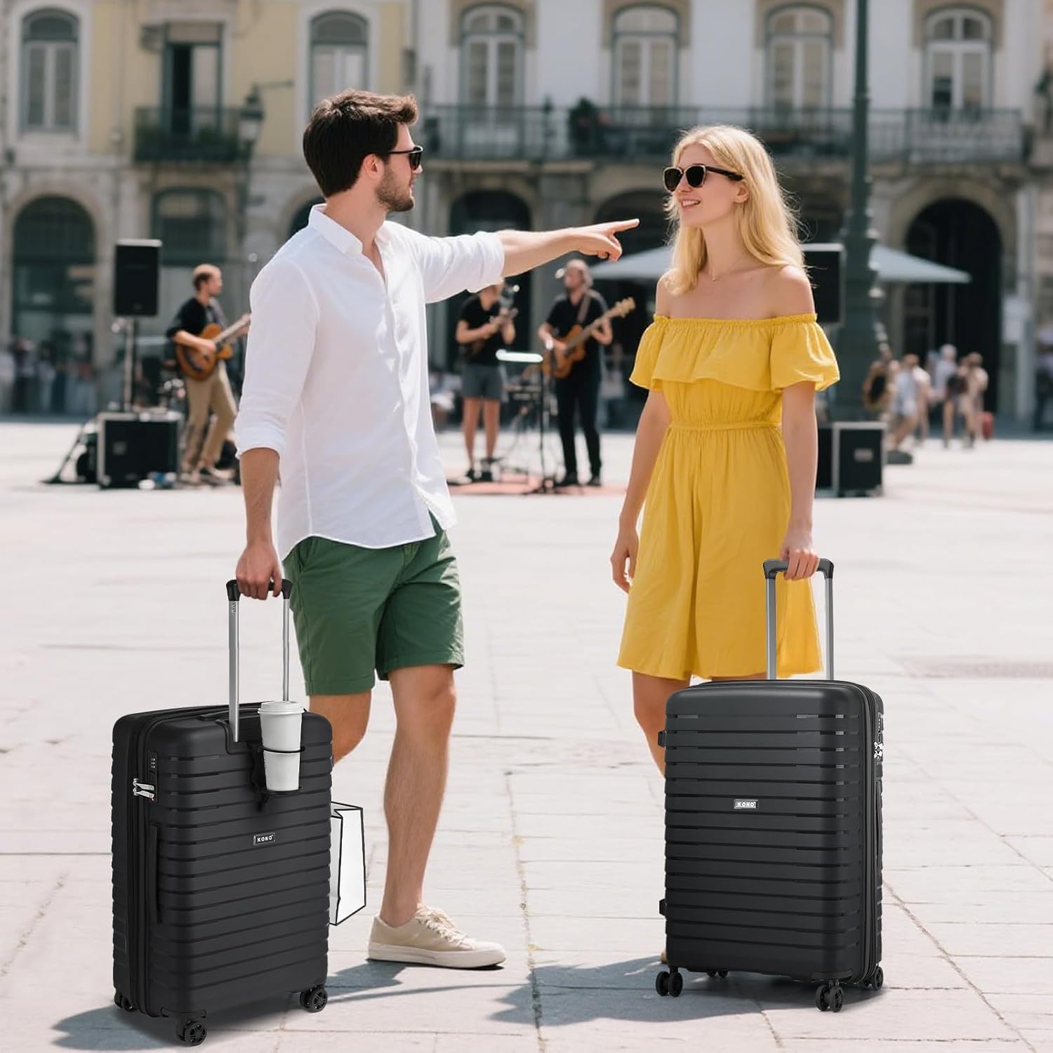 Kono 24 Inch Expandable Luggage Suitcase with Spinner Wheels, Durable Hardside Checked Luggage with Hidden Cup Holder, Lightweight Hard Shell Medium Suitcase with TSA Lock(Black) - Image 9