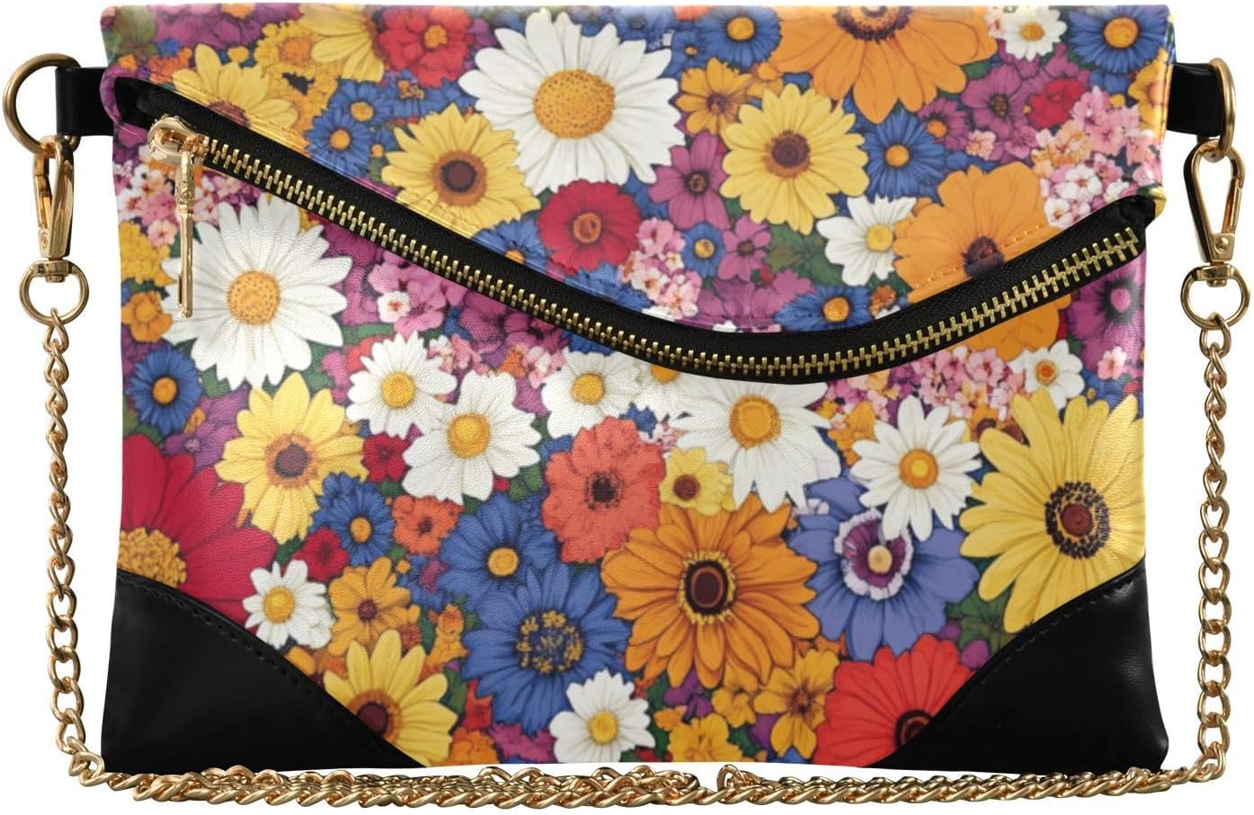 PU Leather Clutch Purses for Women Elegant Purses And Handbags for Lady Colorful and Beautiful Flowers