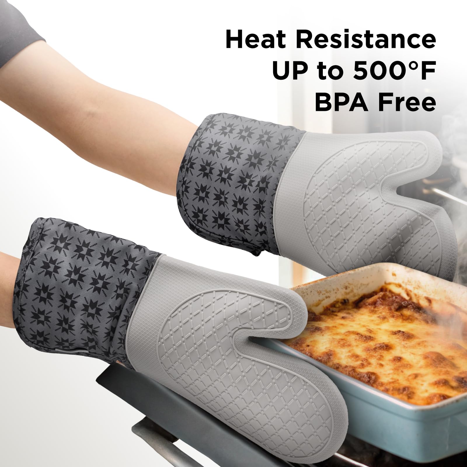 Kitchen Mama UltraShield - Guanti in silicone resistenti al calore, superficie antiscivolo, durevoli, sicuri, flessibili, impermeabili, perfetti per cucinare, cuocere, grigliare