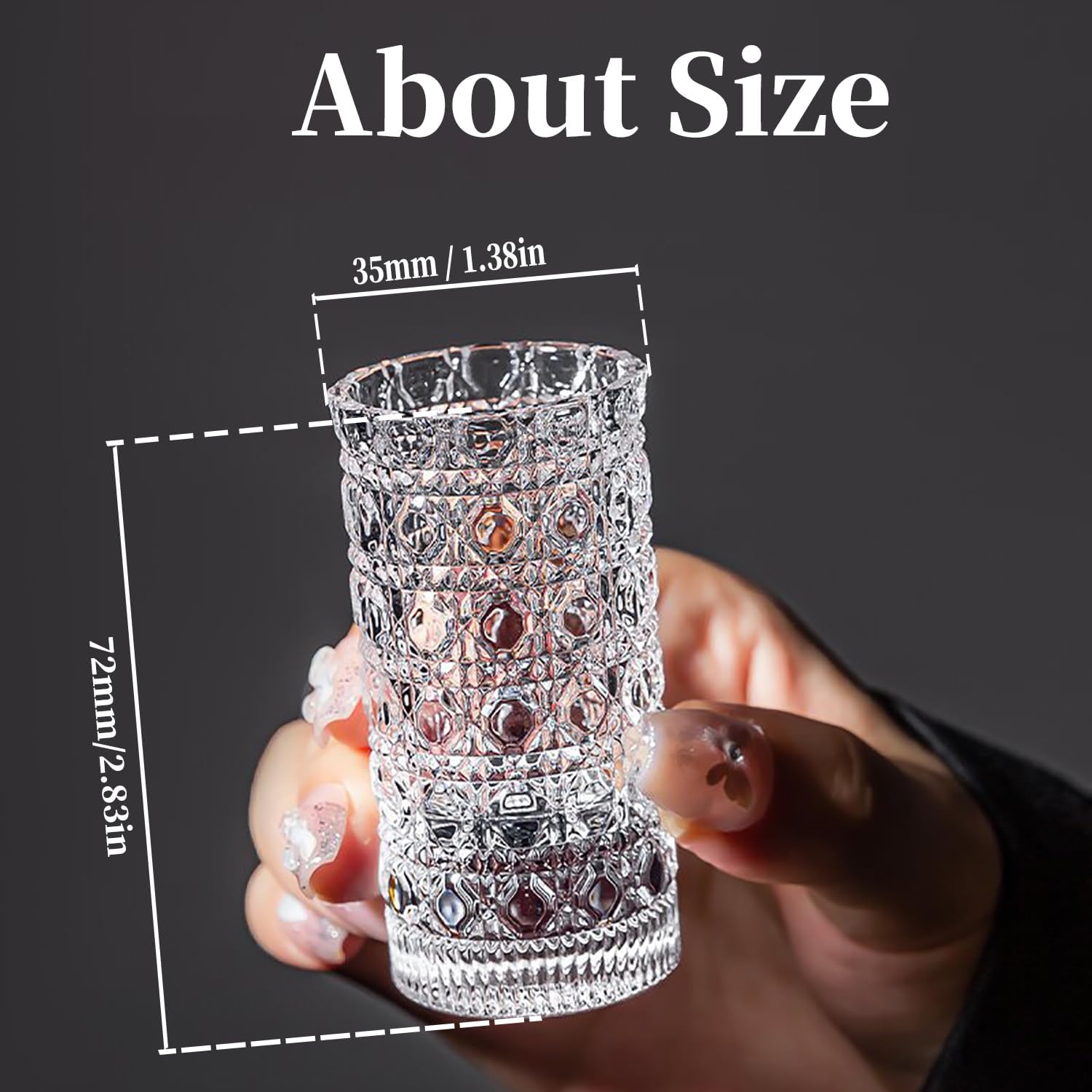12-Pack Small Round Crystal Shot Glasses Decorative, 1.4oz Clear Crystal Long Shots Glass Cups Set Bulk with Heavy Base for Liquor, Tequila, Vodka, Whiskey, Spirits, Weddings and Parties