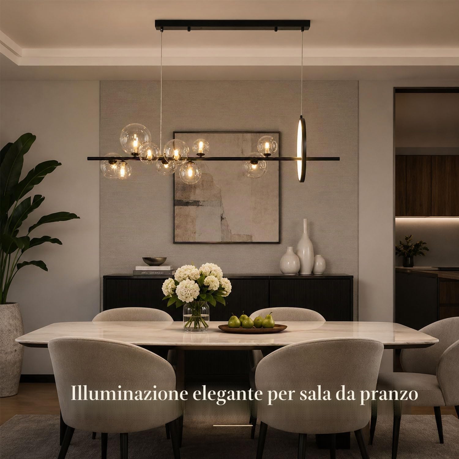 Moderne lampade a sospensione a sfera in vetro, 7/10 luci, lampadario a LED per sala da pranzo, regolabile, nero, industriale, per camera da letto, soggiorno, isola della cucina