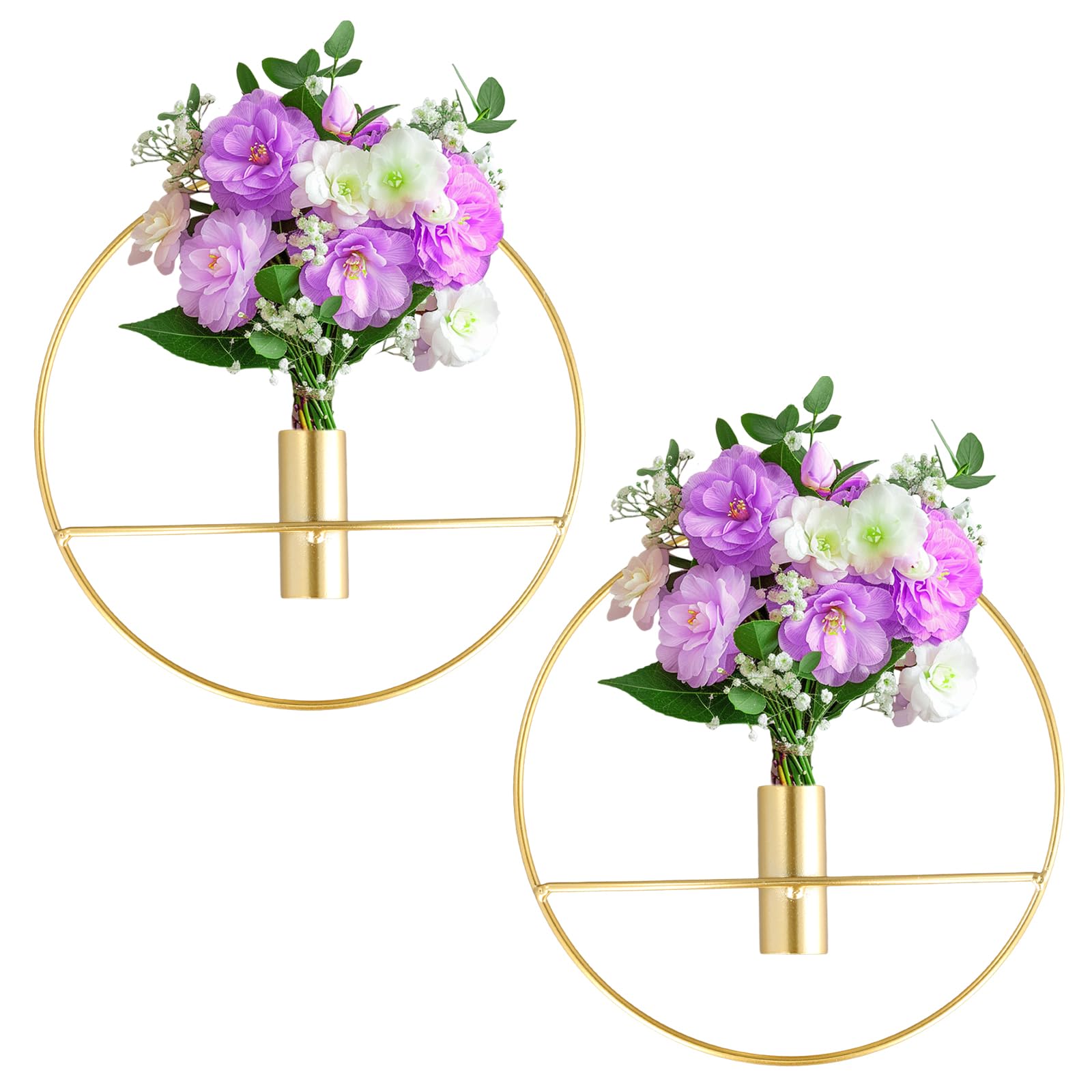 Juego de 2 Jarrones de Pared Modernos en Oro, Decoración Elegante para Sala y Dormitorio, Maceteros Colgantes Exterior, 20 cm, Hierro, Diseño Circular
