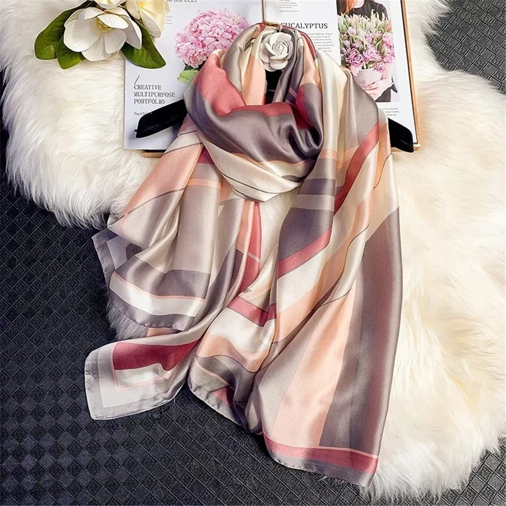 n/a Hijab Estampado Chales y Abrigos Bufanda de Seda para Mujer Estola de Playa Pañuelo para el Cuello Diadema Femenina Bandana (Color : A, Size : 90x180cm)