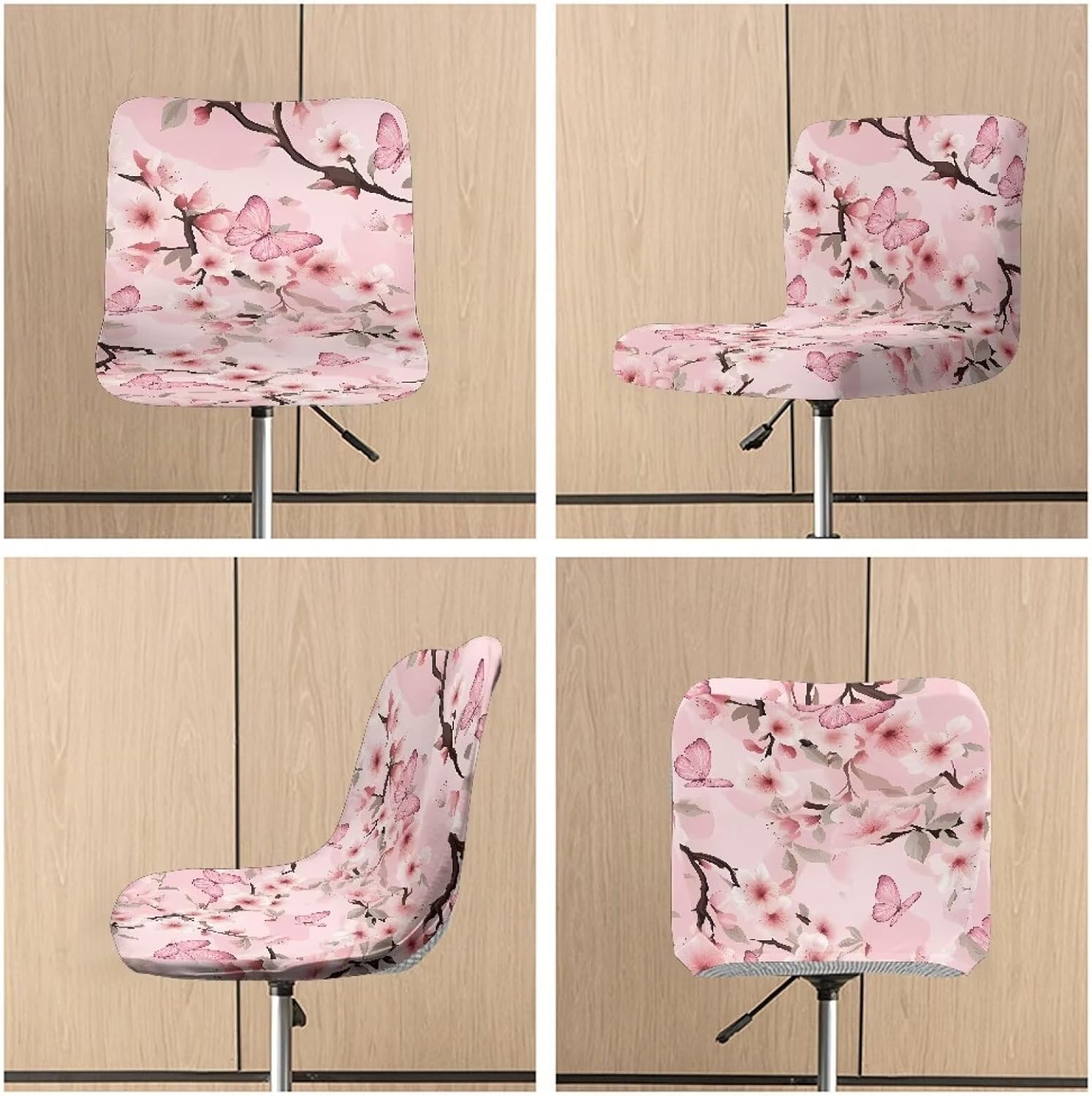 Babrukda 4 Pack Butterfly Bar Stool Covers with Backs Cherry Blossoms Square Stool Seat Cushion Protectors Removable Stretchable Counter Height Chair Slipcover for Home Decoration