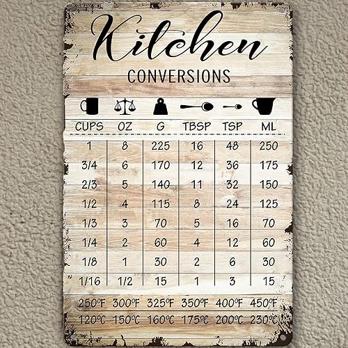 Miniatura 5 de Letreros rústicos de cocina de granja, decoración de pared, divertida tabla de conversión de cocina, letrero de lata de metal, estilo rústico,