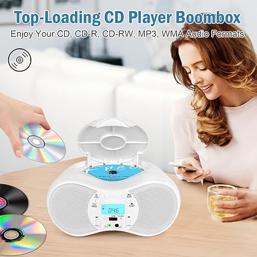Miniatura 3 de Boombox - Reproductor de CD portátil, reproductor de CD Boombox combo para niños