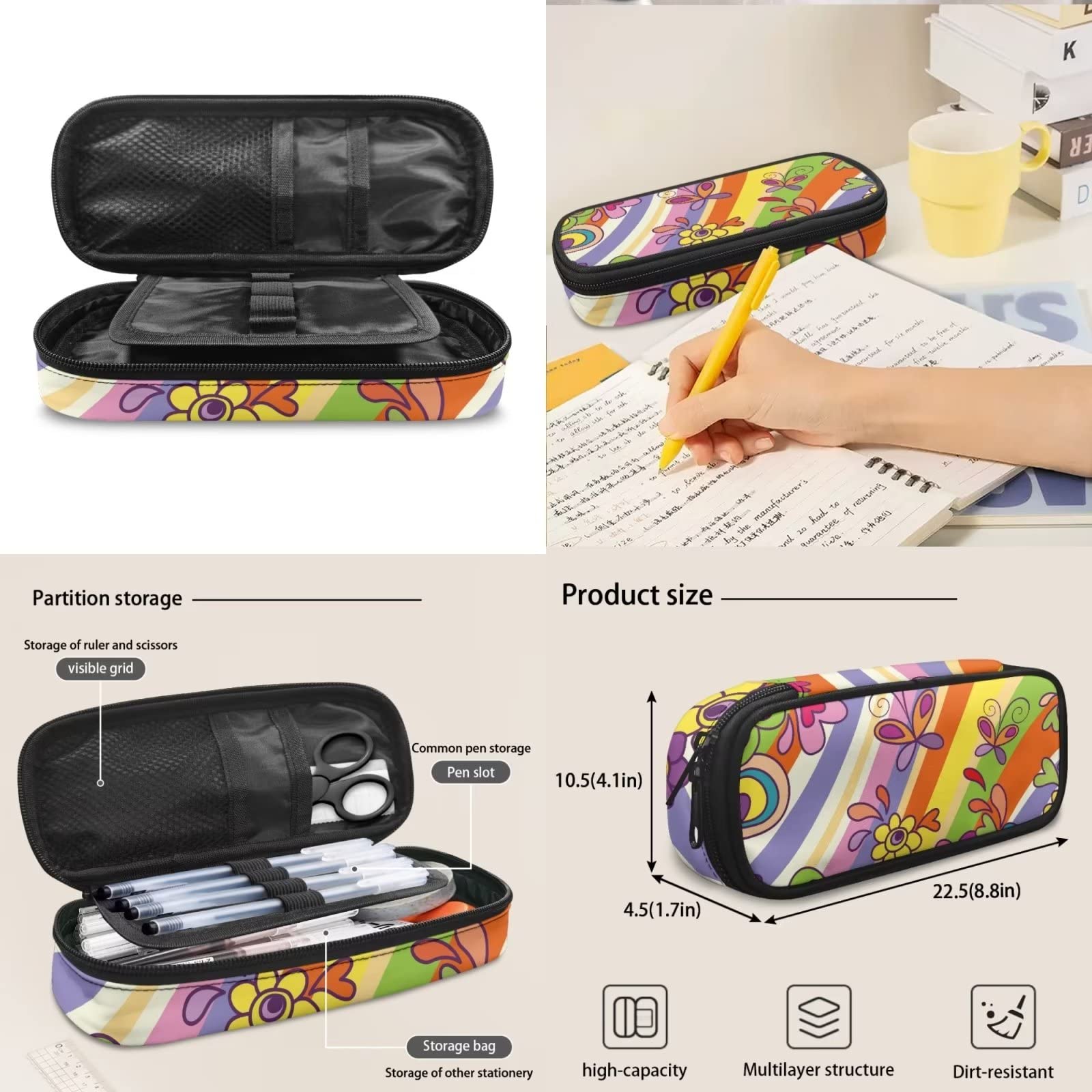 POLERO Mochila escolar de caballos para niños, juego de bolsas de almuerzo, estuche para lápices, 3 piezas, bolsas escolares, Flores de mariposa de rayas coloridas, Talla única, Mochila infantil