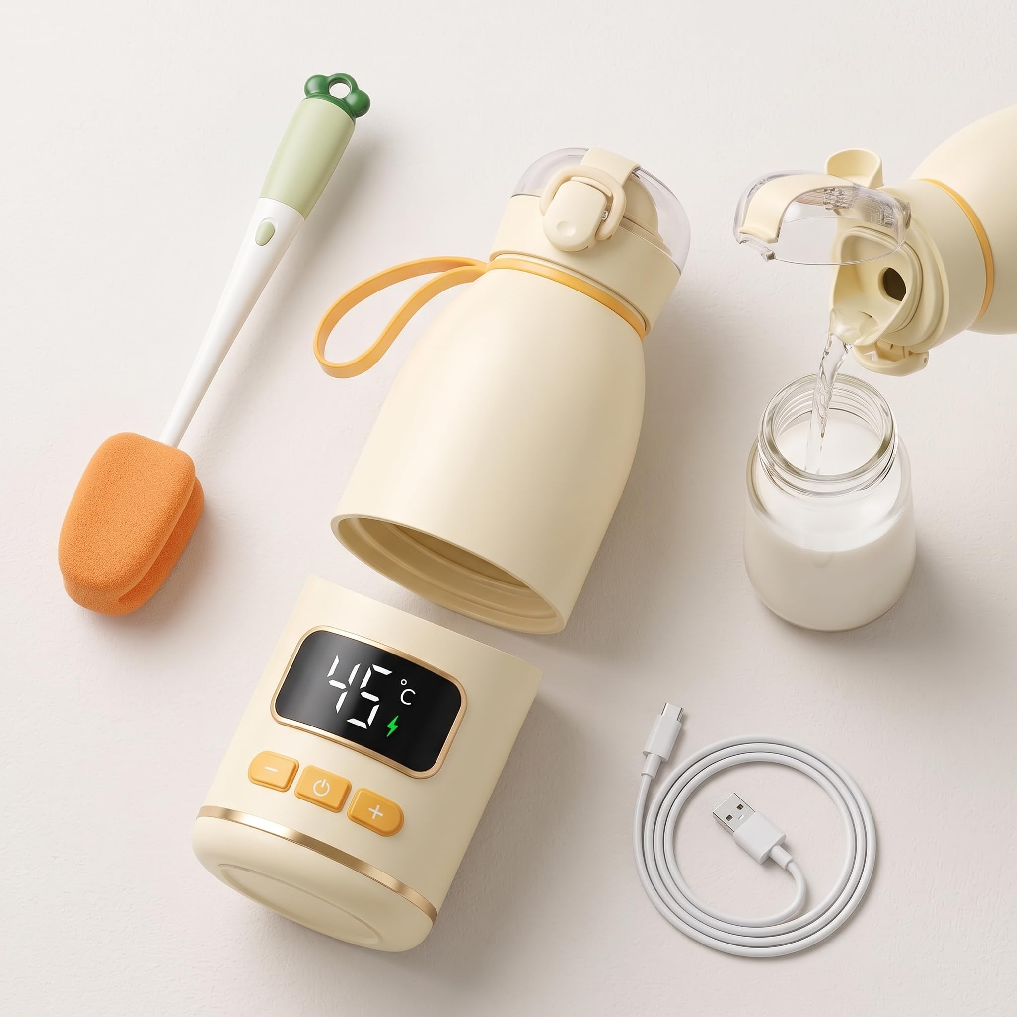 Calentador de biberones portátil para bebé, calentamiento rápido y larga duración de la batería, 15000 mAh, 500 ml de capacidad, calienta agua o leche, para viajes en coche y avión