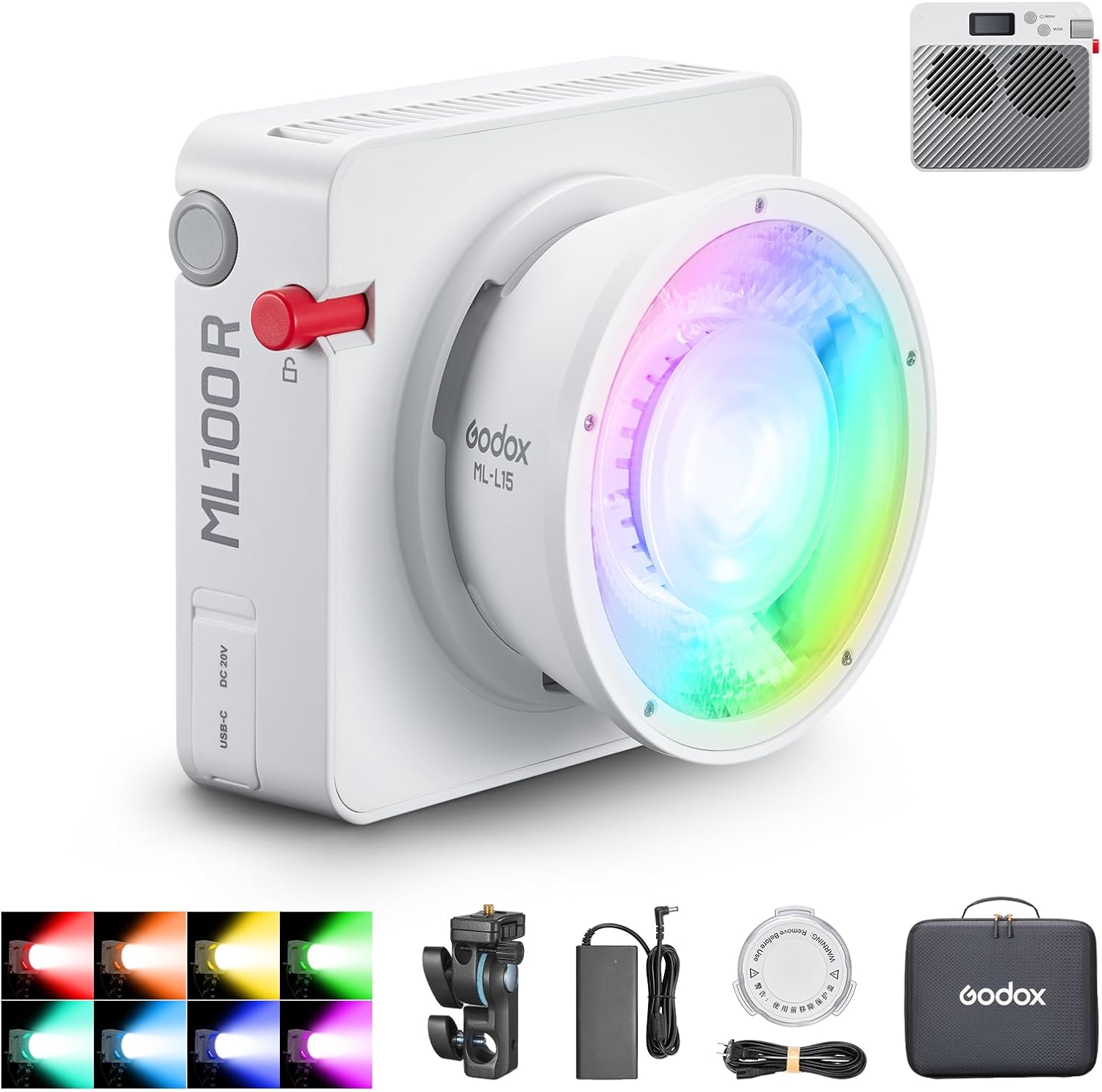 Godox ML100R RGB Video Light, 100w 1800-10000k Continuous LED Light, CRI 95+ TLCI 95+, CCT/HSI/RGB/14 FX Effects, APP Control, Support DC Power/V Mount Battery/USB-C Supply