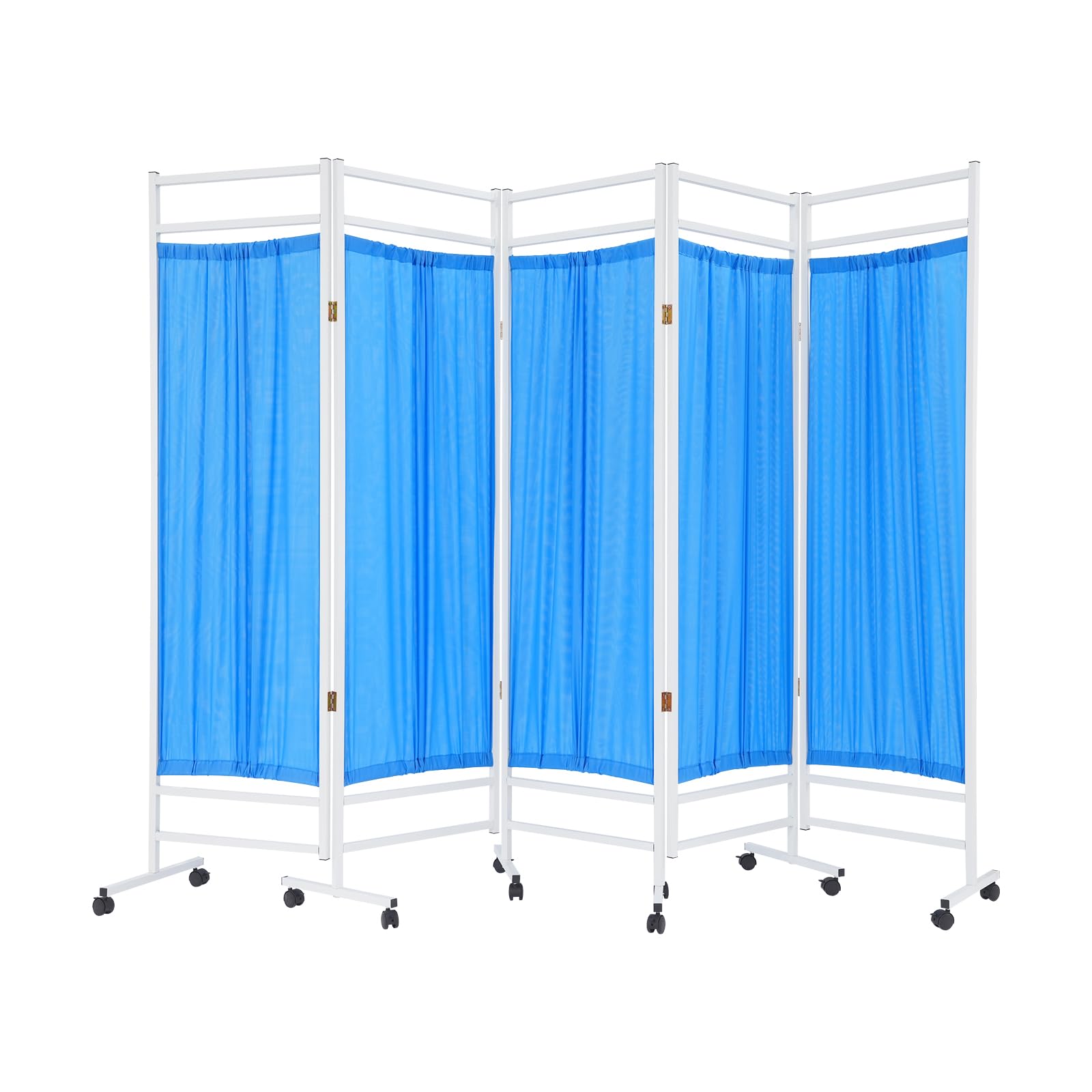 5-Panels 6FT Medical Privacy Screen on Wheels, Mobile Room Partition Wall Divider for Clinic Office & Beauty Salon, Double Layer Waterproof Fabric (White)