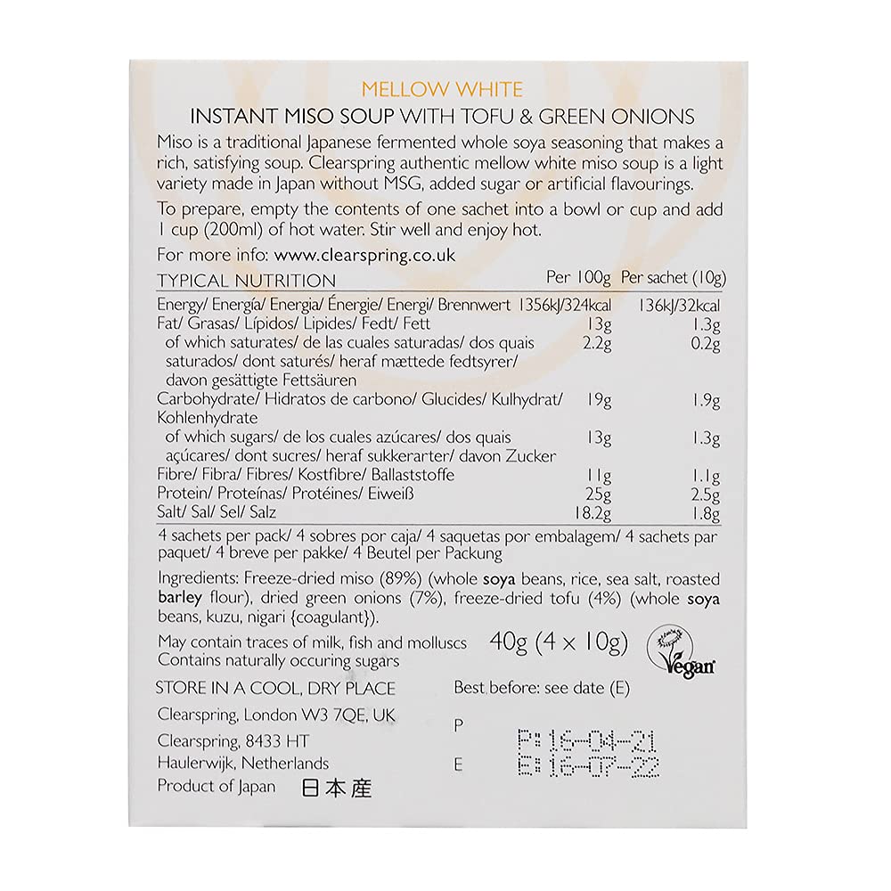 Clearspring Mellow - Sopa instantánea de Miso con tofu, 40 g