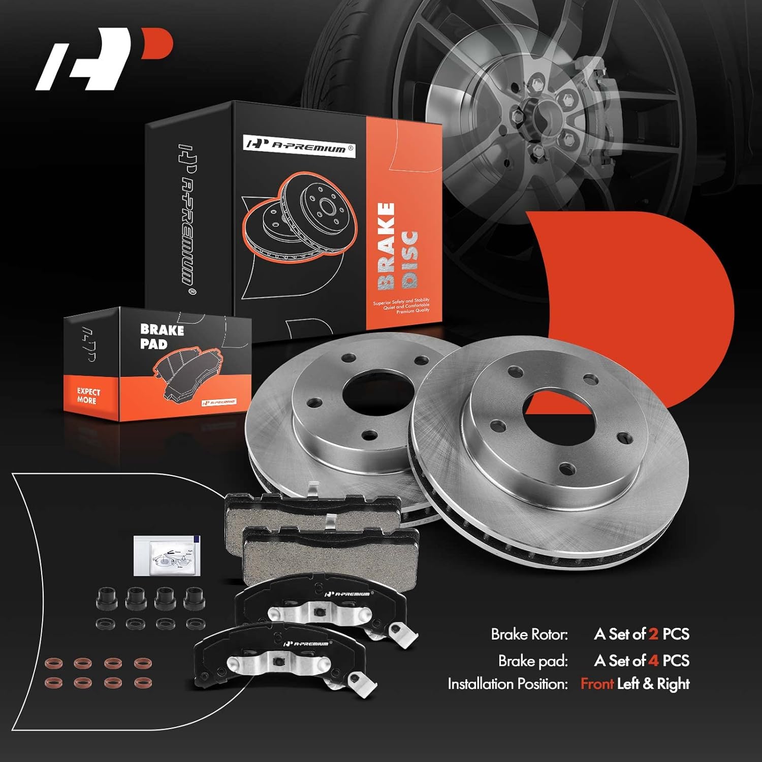 A-Premium 11.61 inch (295mm) Front Vented Disc Brake Rotors + Ceramic Pads Kit Compatible with Select Dodge Model - Ram 1500 1994-1999, 4WD, 6-PC Set