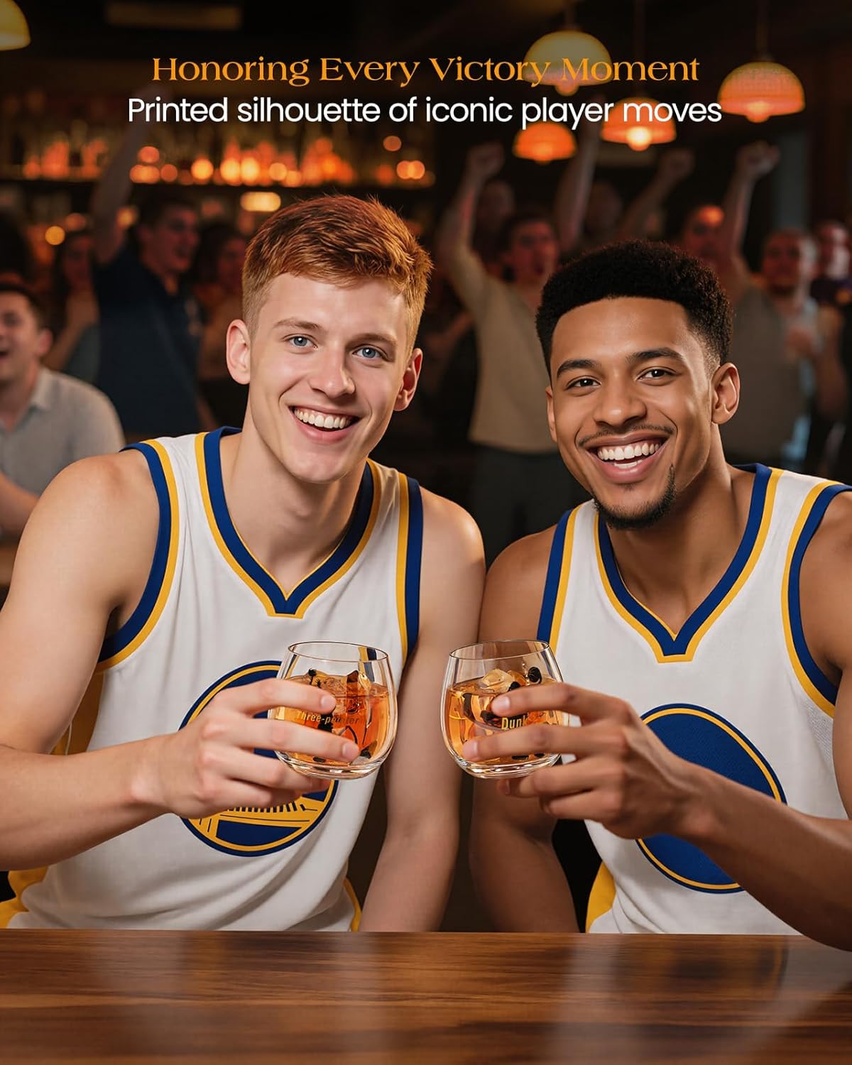 Kollea Basketball Whiskey Decanter Set with Yellow Court Stand & 2 Glasses, Unique Home Bar Decanter Gift for Men, Him, Brother, Son, Coach - Birthday, Christmas, Retirement, Team Celebration Gift