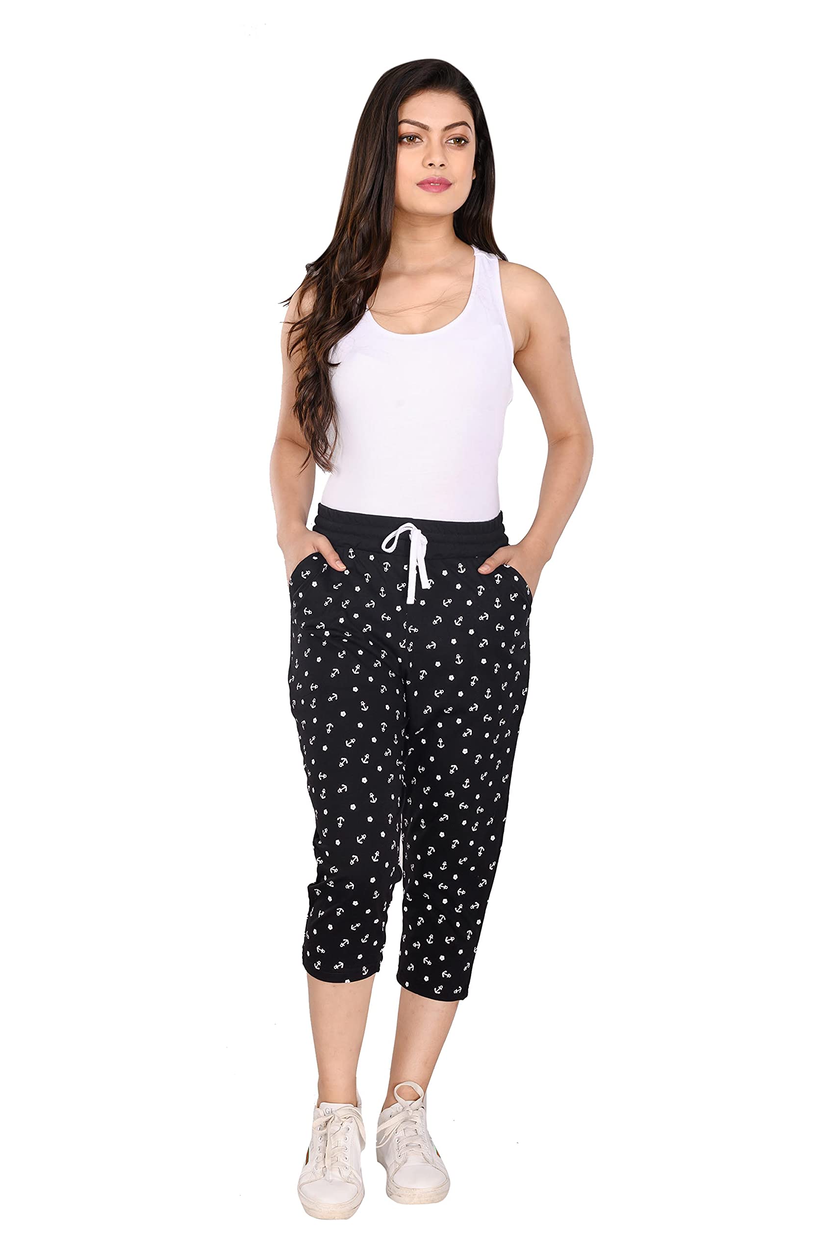 Women Printed Cotton Black White Capri for Women-image-35