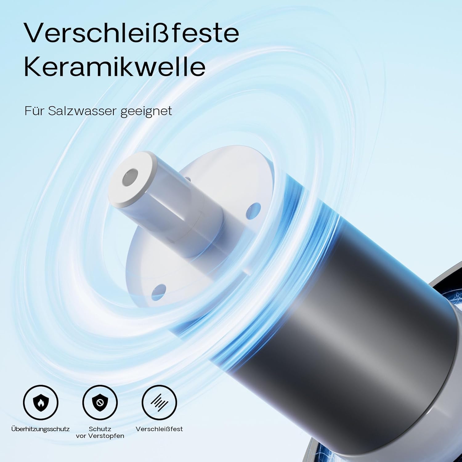 Diagram showing the wear-resistant ceramic shaft of the SunSun CEF-30000 pump