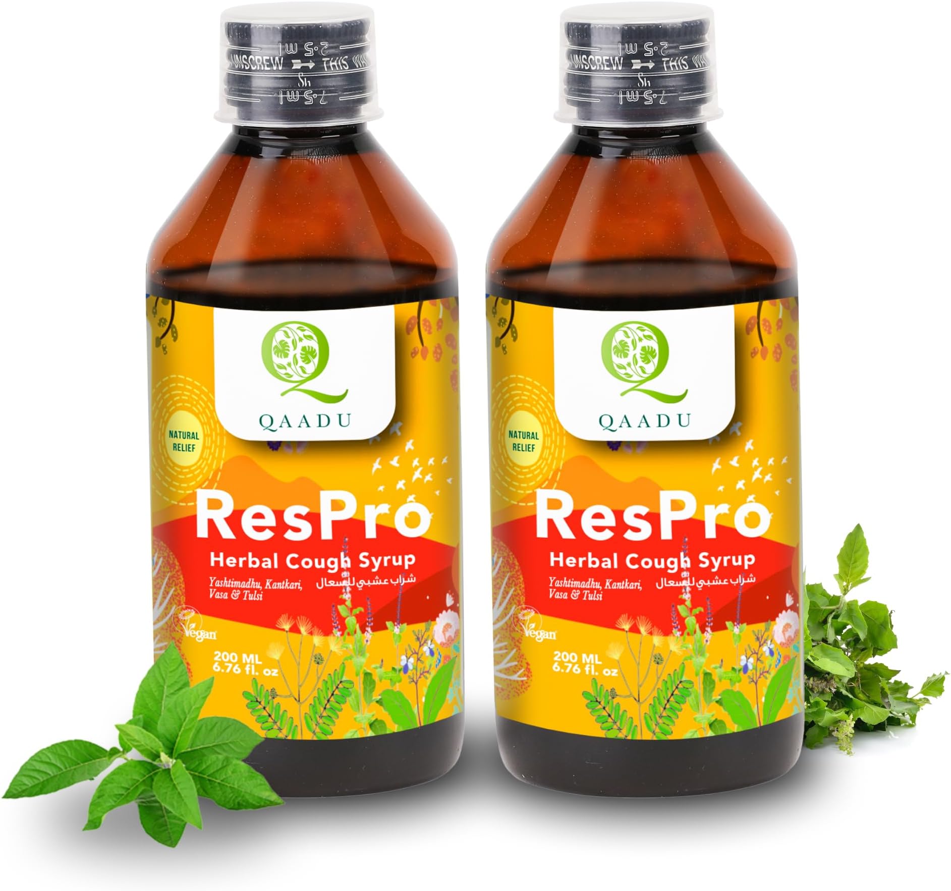 Respro Ayurvedic Cough Syrup 200 ml, Pack of 2| With Natural Herbs Pippali, Yashtimadhu, Tulsi, Dalchini | Instant Relief from Congestion and Sore Throat & Cough |