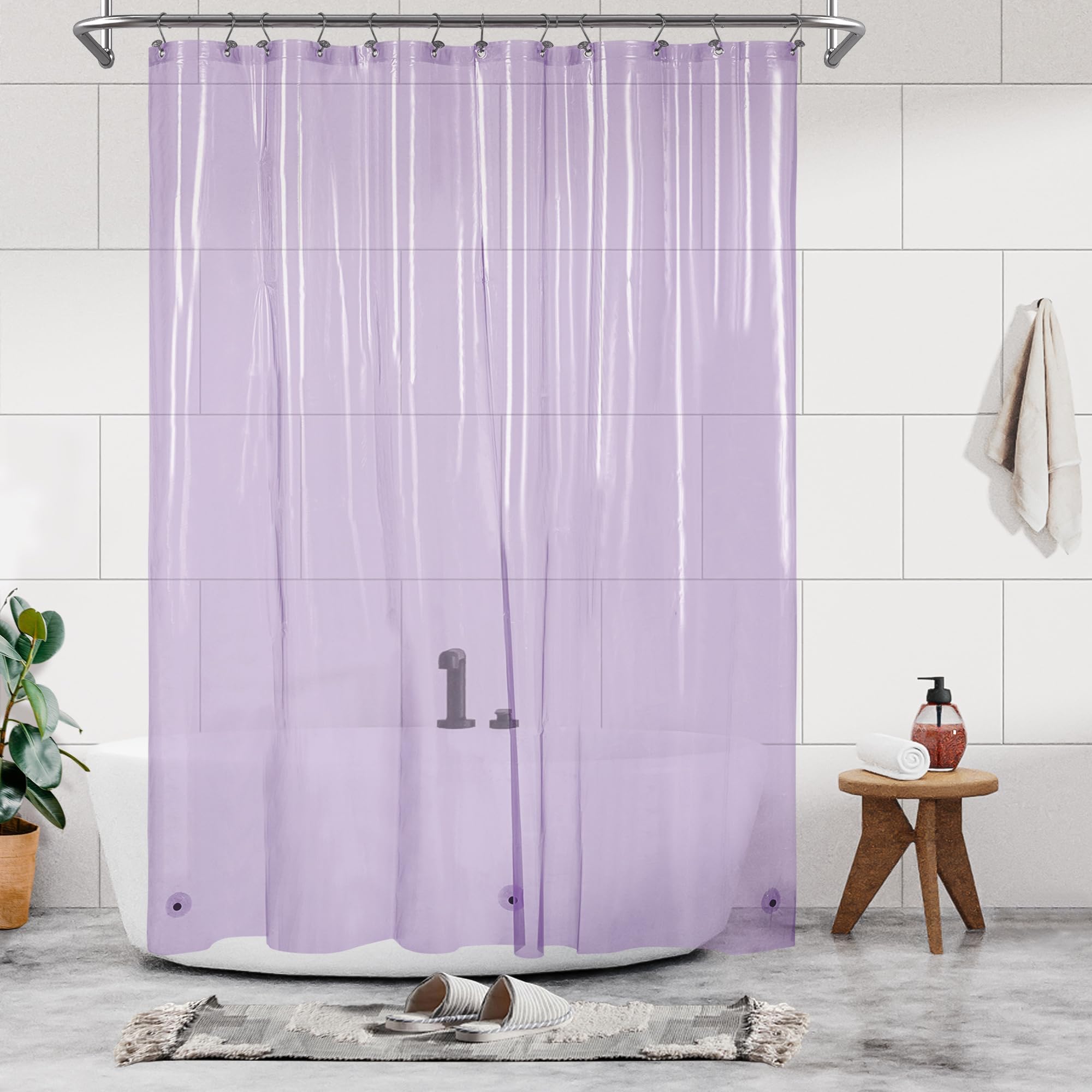 Barossa Design Clear Lavender Long Shower Curtain Liner 78" Height - 3 Magnets & Waterproof Lightweight PEVA Shower Liner for Bath Tub, PVC Free, Metal Grommets, Clear Lavender, 72x78