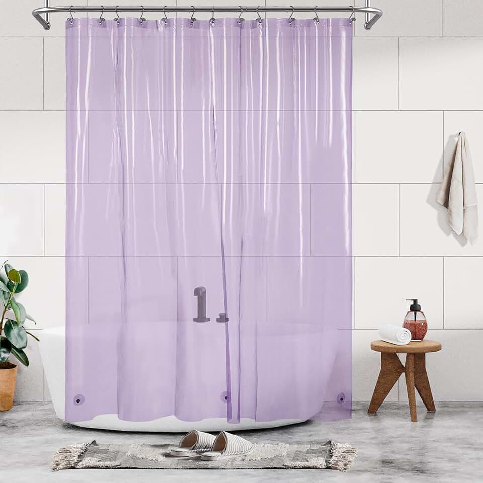 Barossa Design Clear Lavender Long Shower Curtain Liner 78" Height - 3 Magnets & Waterproof Lightweight PEVA Shower Liner for Bath