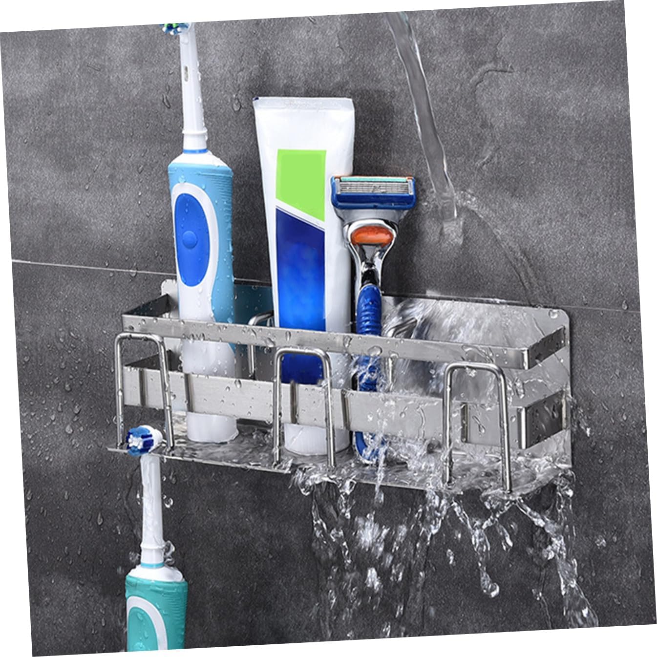 Stainless Steel Toothbrush Holder 3-Person Wall Mount Rack for Bathroom No Punching Toothpaste Rack Metal Toothbrush Storage Holder