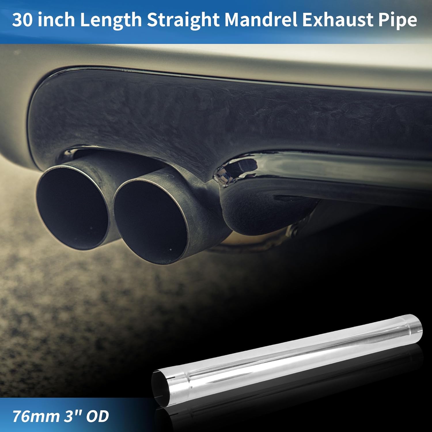 Motoforti 76mm 3" OD Stainless Steel Straight Mandrel Pipe Tube 30" Length Car Tubing Piping with Double Cutted and Expand-on Ends Surface Polishing Silver Tone