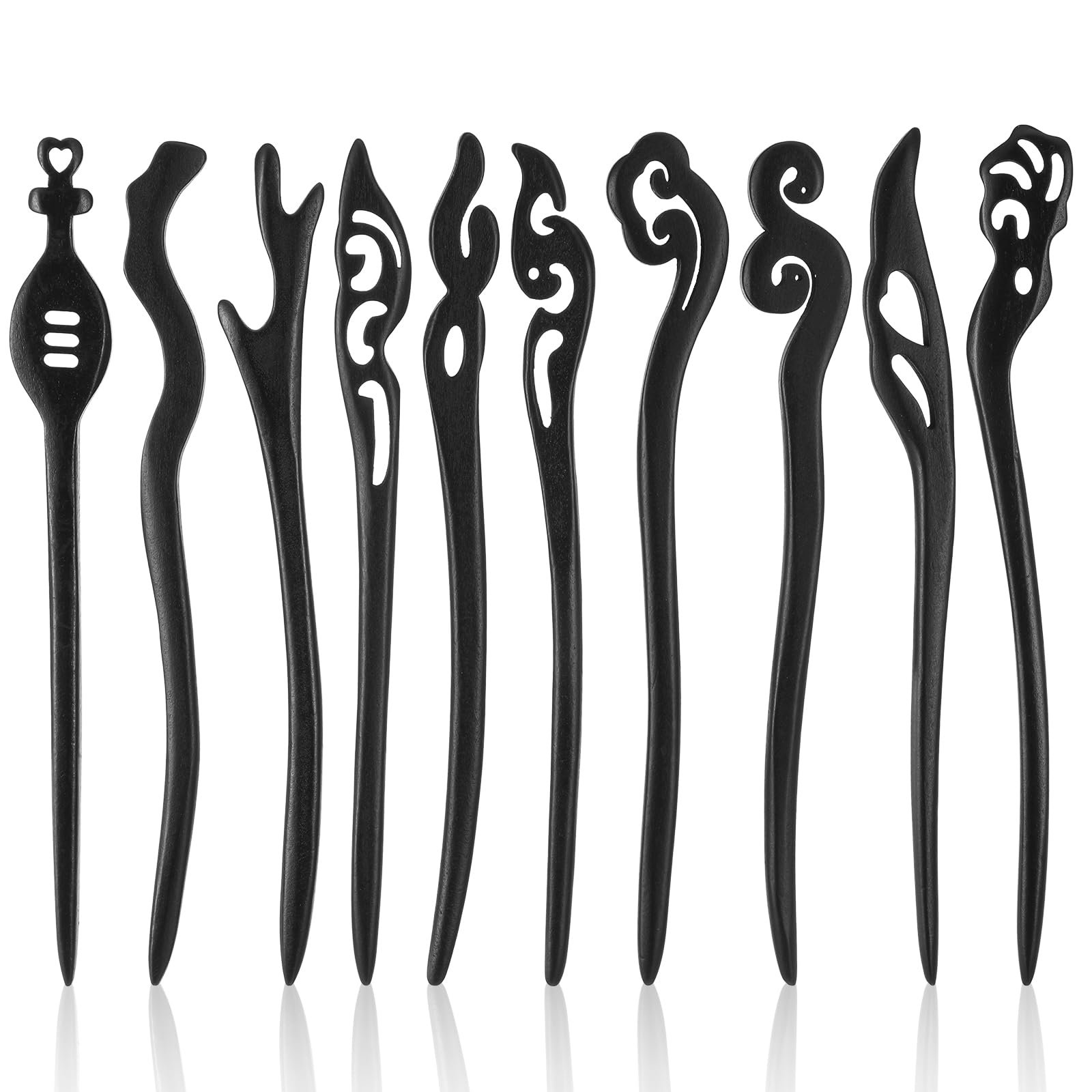 10Pcs Wooden Hair Sticks for Women, Vintage Chinese Japanese Hair Chopsticks Bun Maker Hairpins for Long Hairs Buns, Handmade Chignon Pins Hairs Accessories