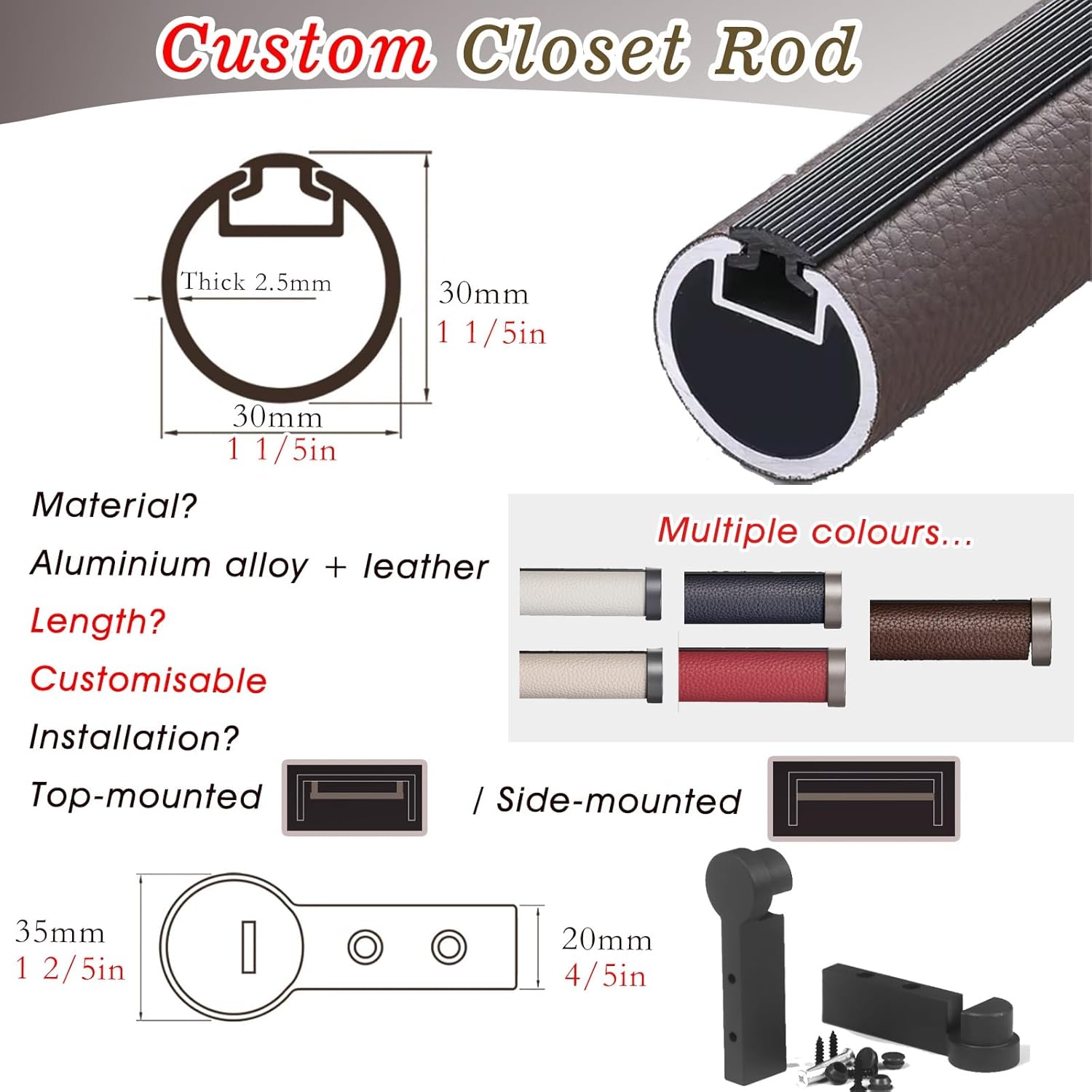 Exra Long Closet Hanger Rod, Wardrobe Pole/Tubo para Colgar Ropa for Laundry Room Bathroom Balcony, Aluminium Closet Bar with Anti-Slip Strip & Hardware(B,150cm(59''))