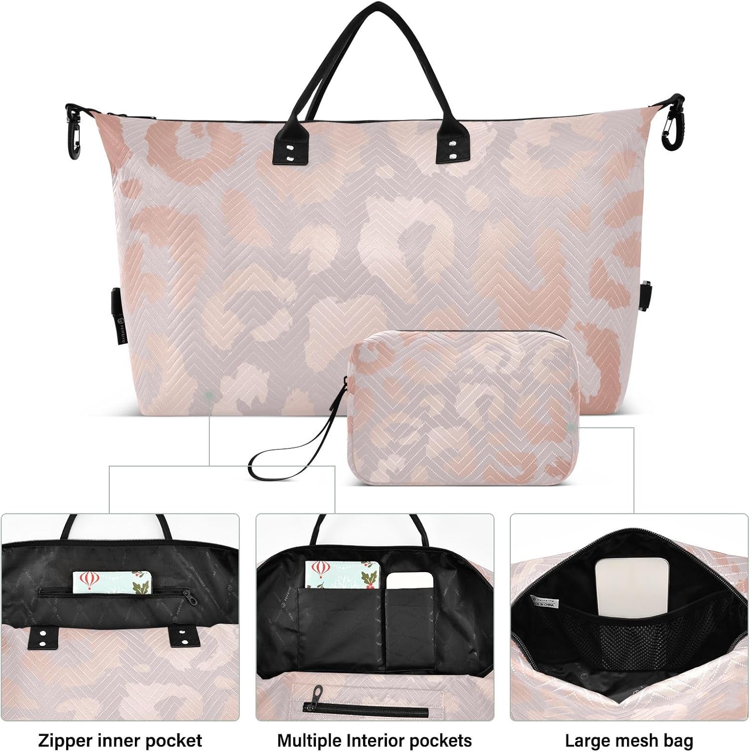 Aflyko Rose Gold Leopard Print Travel Duffel Sport Tote Gym Weekender Overnight Carry On Fitness Dance Go-To Daily Bag - Image 3