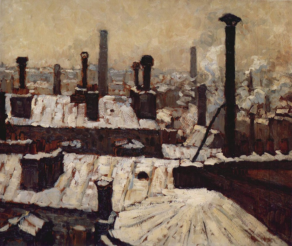 Réplica Toits Sous la Neige Paris en papel Archival Matte con marco marrón de alta calidad