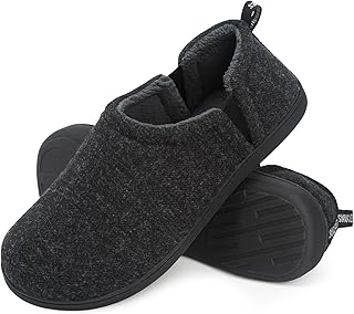 Snug Leaves Men's Fuzzy Faux Wool Memory Foam Slippers Non-Slip Warm Faux Sherpa Slippers with Double-Sided Elastic Inserts