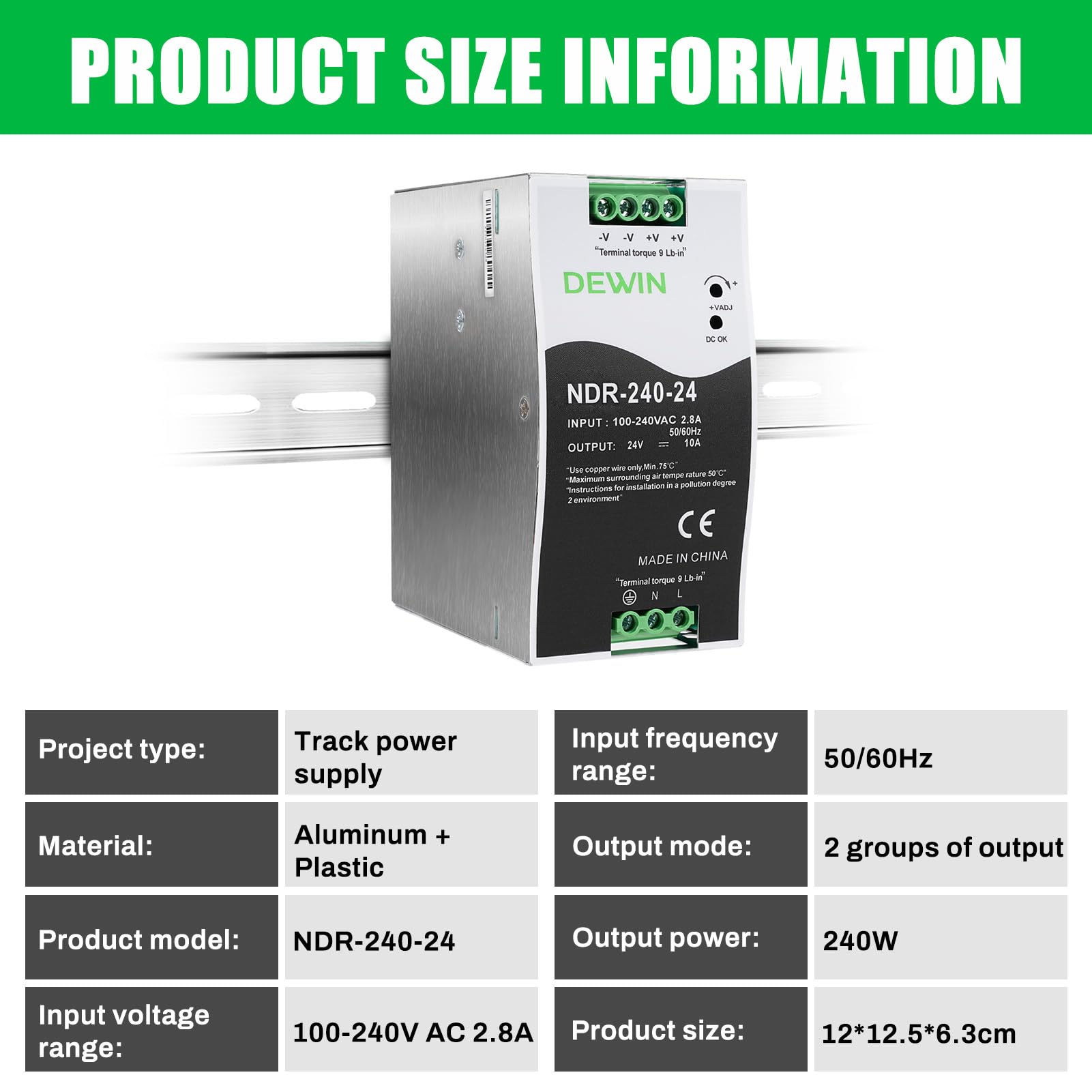 Fuente de alimentación carril DIN 24V 10A 240W transformador din rail Entrada AC100-240V 2.8A salida DC 24V 10A fuente de alimentacion DIN Rail industrial NDR-240-24