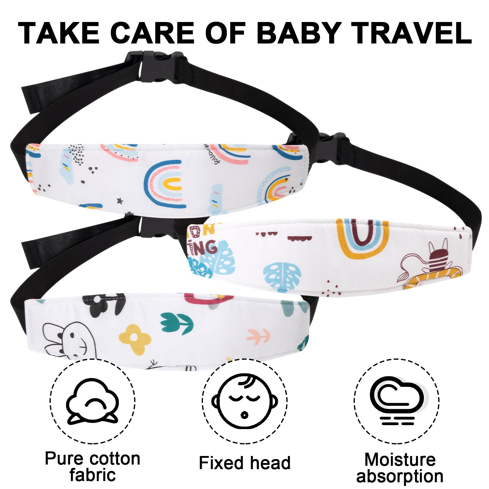 3 unidades reposacabezas para coche y niños, soporte para la cabeza ajustable, soporte para la cabeza del coche para dormir para niños, accesorio para asiento de niños, cinta para la cabeza, para