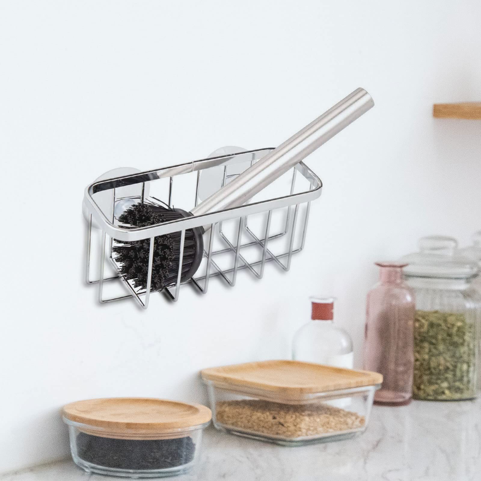 Cestello di scarico per rack in acciaio inossidabile, scolapiatti per lavello, pannello a griglia da parete, ripiano per esposizione, per rack, porta spugna per casa