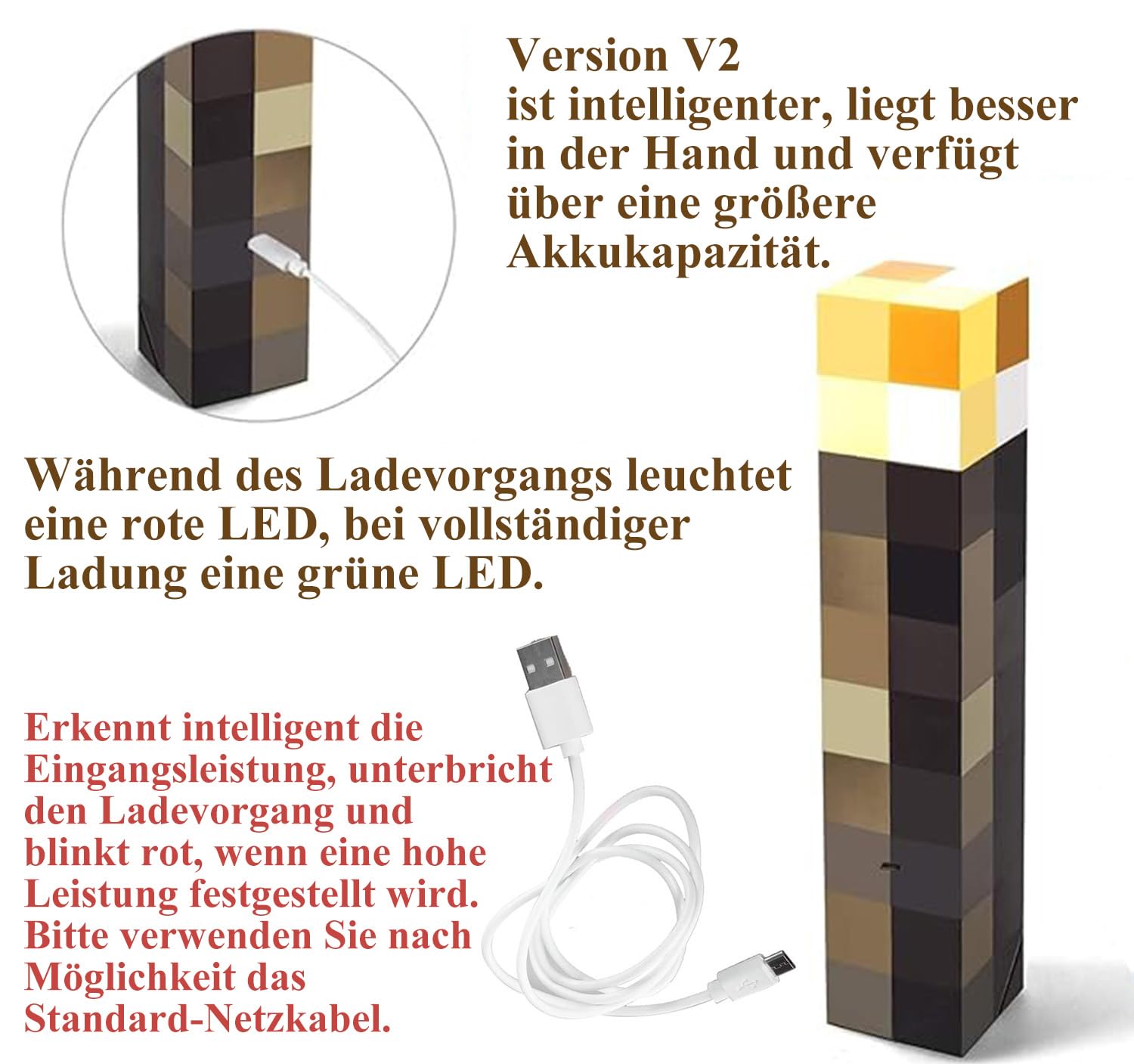 LED Fackel Wall Lampe 28cm V2 mit Fernbedienung, 8 Farben & Flammeneffekt