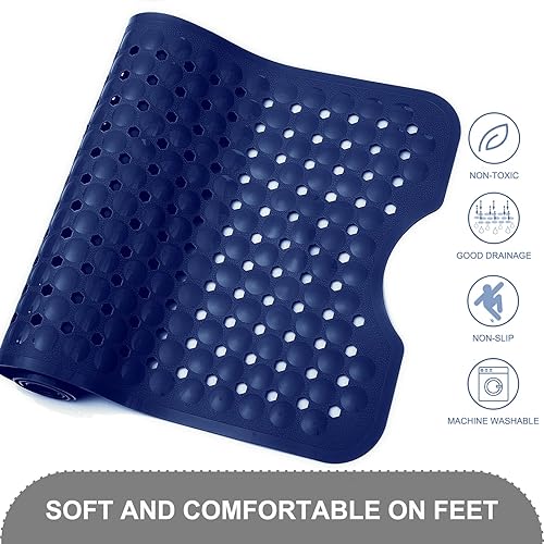 Vista 60 de Tapetes para bañera y ducha, antideslizante, 40 x 16 pulgadas, extra grande, lavable a máquina, con orificios de drenaje, ventosas para suelo de Gris