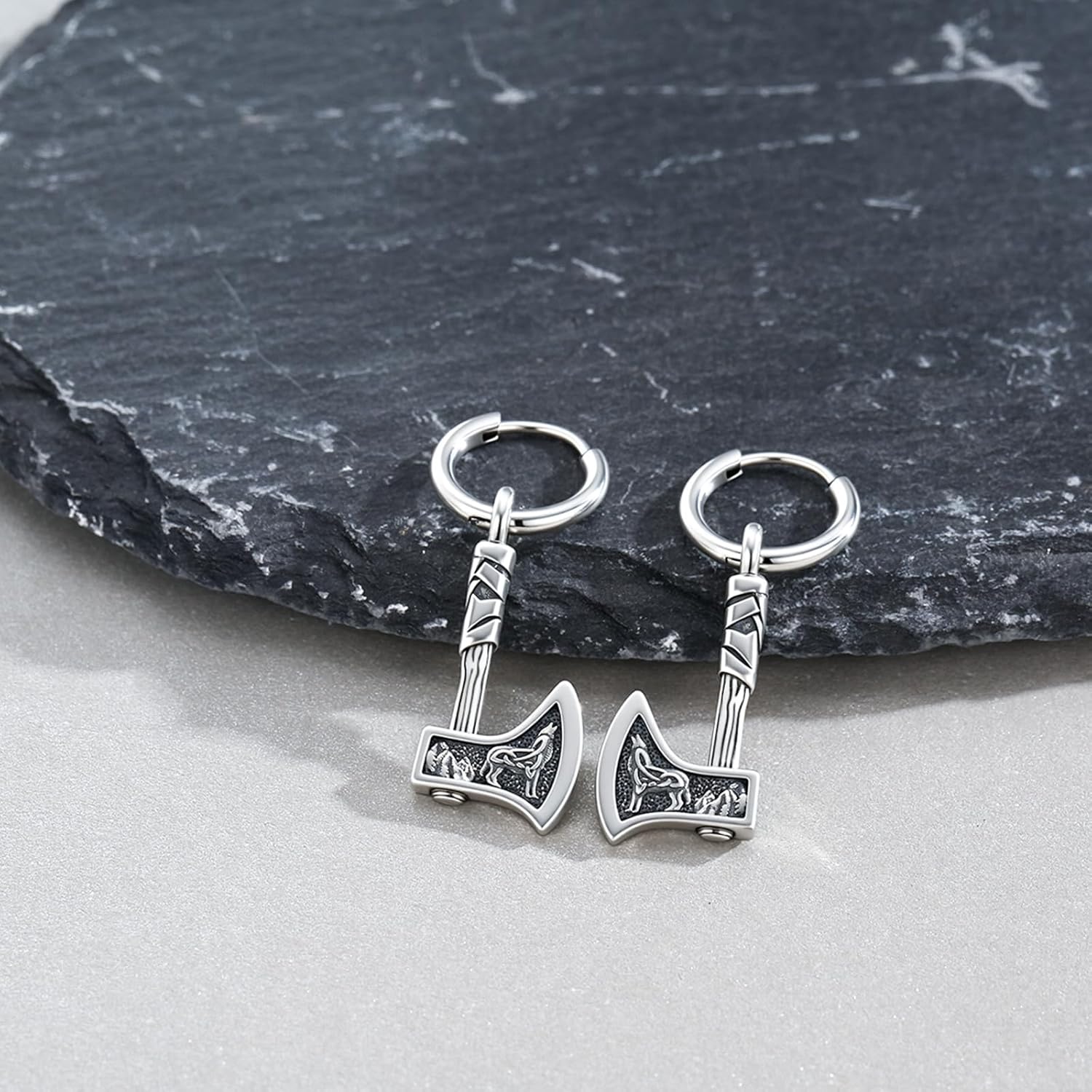 MEDWISE Viking Wolf Axe Talisman Drop Dangle Earrings, 925 Sterling Silver Norse Hypoallergenic Jewelry, Medieval Gothic Style for Women Men Friend Husband Birthday Gift - Image 7