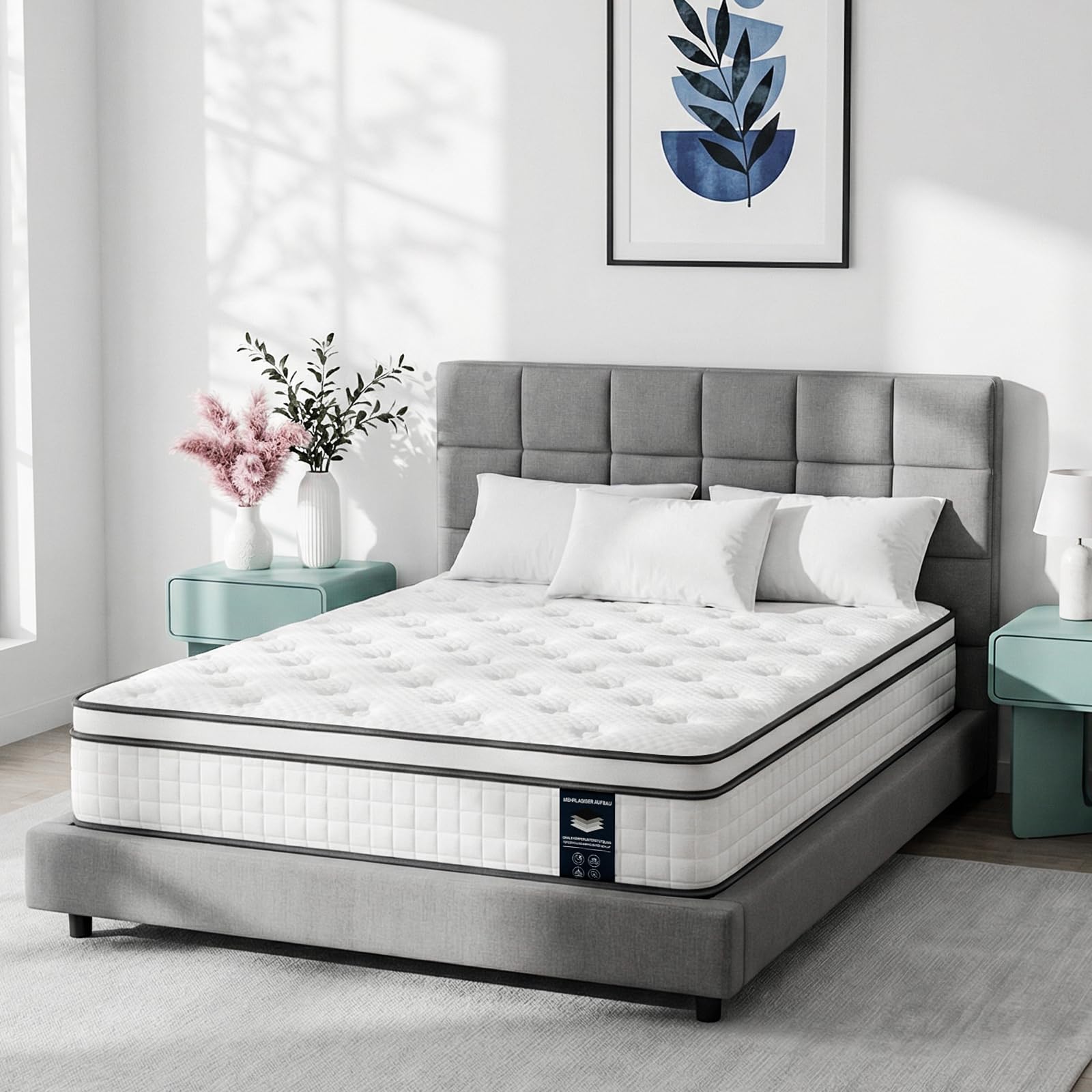 Matratze 180x200 cm Höhe 25cm, 7-Zonen Orthopädische Federkernmatratze mit Comfort Memory-Schaum Schicht, Härtegrad H3, Rückenentlastende