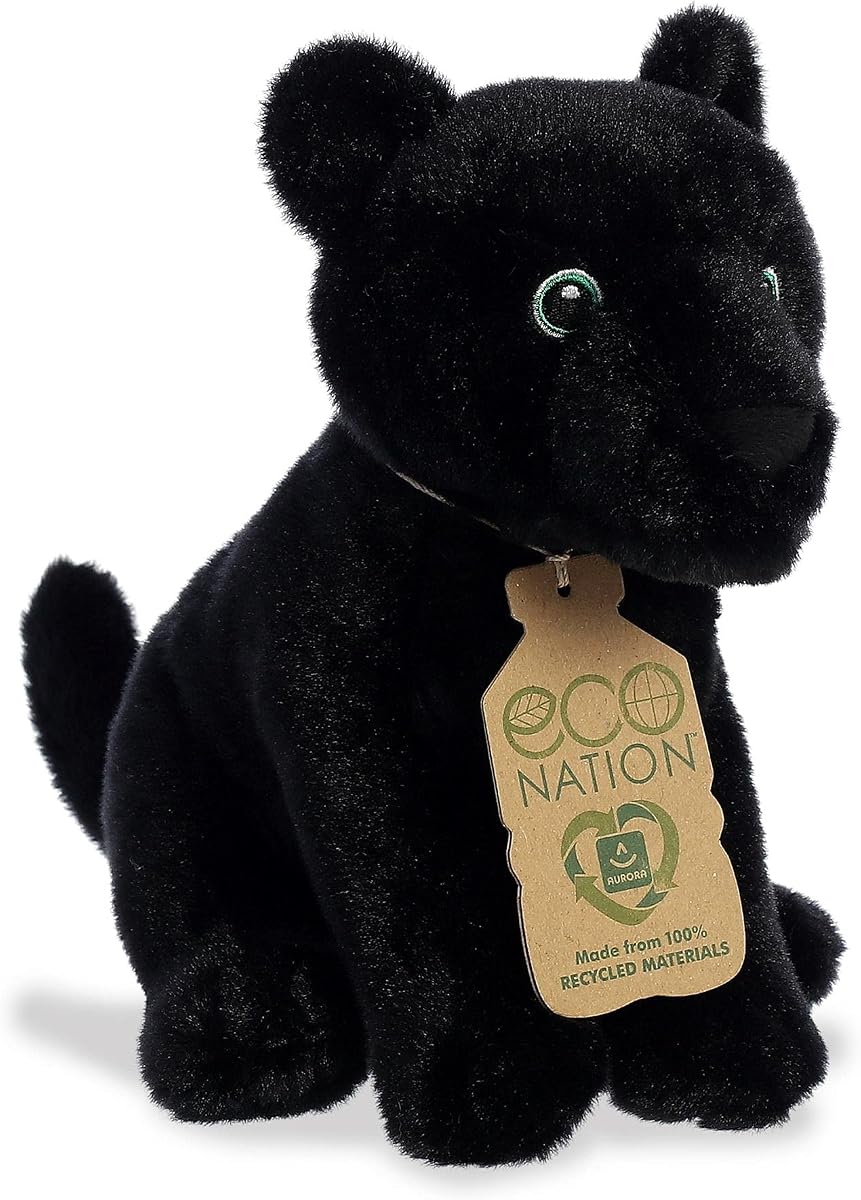 Aurora Eco Nation 7,5" Panther Responsibly Made Stuffed Animal | Tejido fabricado a partir de botellas de plástico recicladas con los ojos bordados