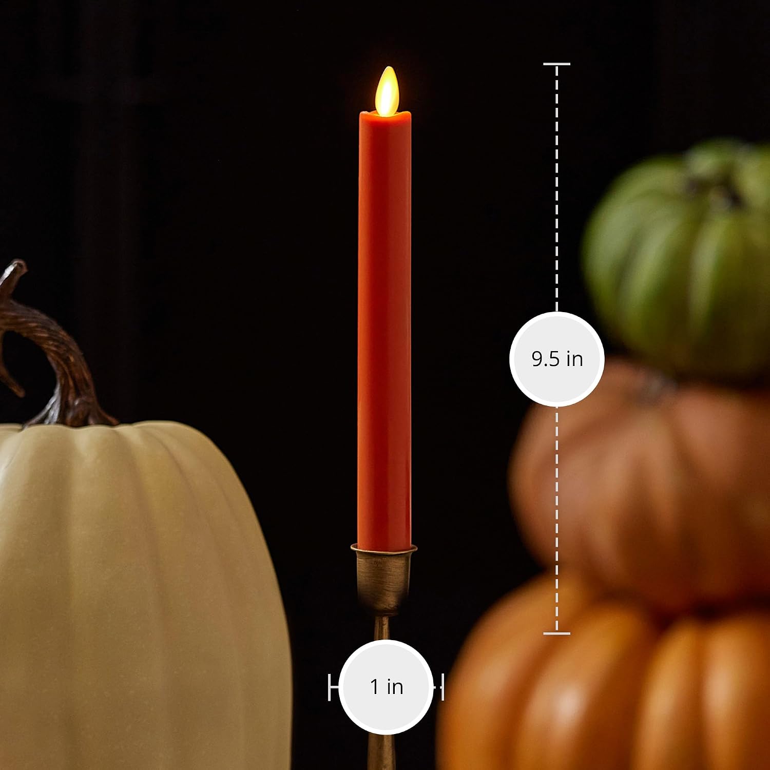 Luminara - Flameless Battery Operated Taper Candle - Harvest Pumpkin - Pack of 1-1x9.5 - LED Flickering Flame - Realistic Safe for Home Kids and Pets