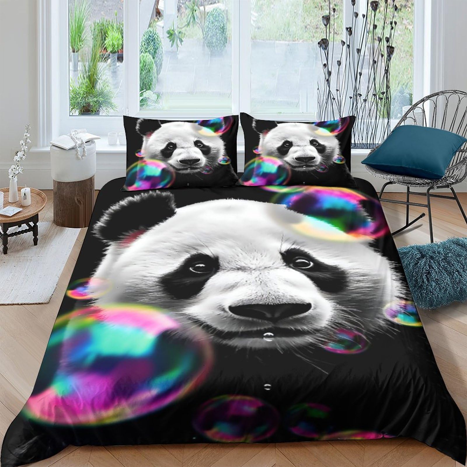 Ctjqhvkz Style-7 3D Printed Panda Bubble Fitted Sheet Microfiber Black White Bed Cover For Bedroom Dorm Mattress Protection Decor Single（135X200cm）