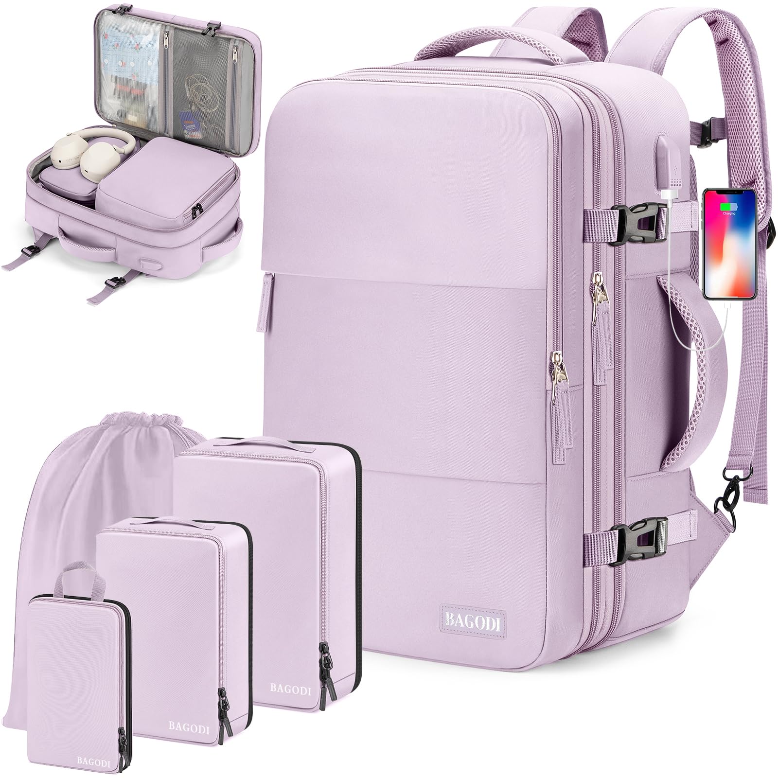 BAGODI Carry On Backpack, 40L Flight Approved Travel Backpack for Men Women