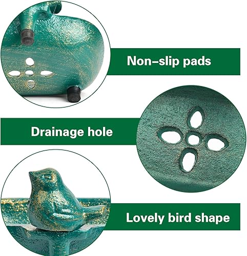 Miniatura 5 de Sungmor Heavy Duty Cast Iron Hand Soap Holder - Lovely Bird Shaped & Antique Green Finish - Decorative Tabletop Soap Dish Tray for Kitchen Bathroom