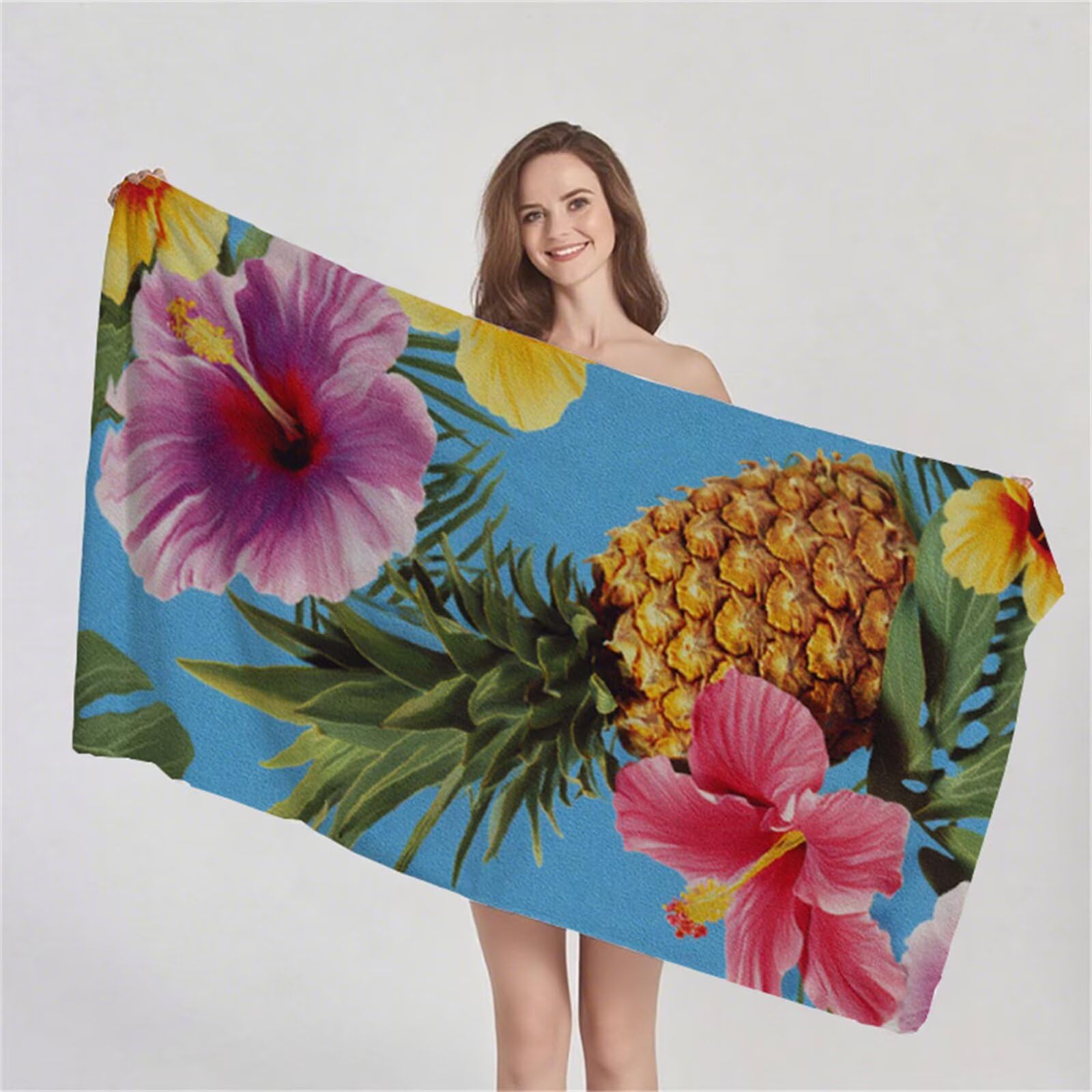 Ręcznik plażowy z mikrofibry, kwiat ananasa duży ręcznik kąpielowy 220 x 100 cm, lekki, miękki, szybkoschnący, odporny na piasek prześcieradło plażowe, z torbą do pływania Ręczniki sportowe G1-1088