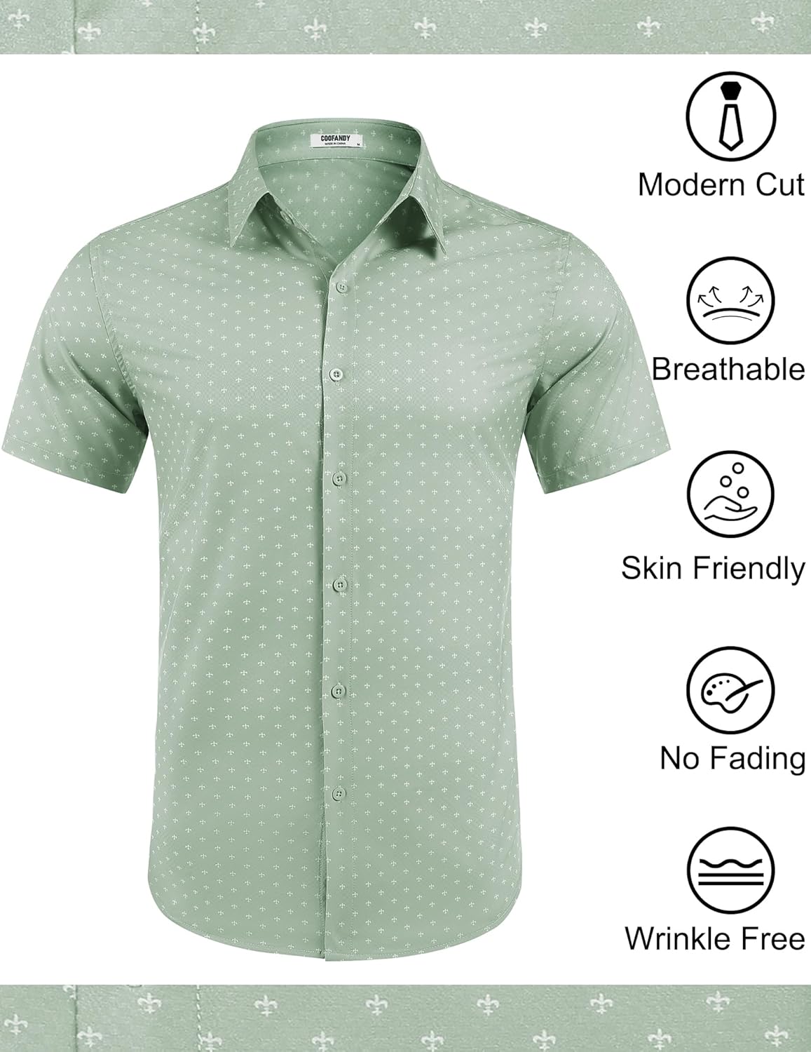 COOFANDY Mens Wrinkle Free Dress Shirt Polka Dot Short Sleeve Button Down Business Casual Shirts - Image 4